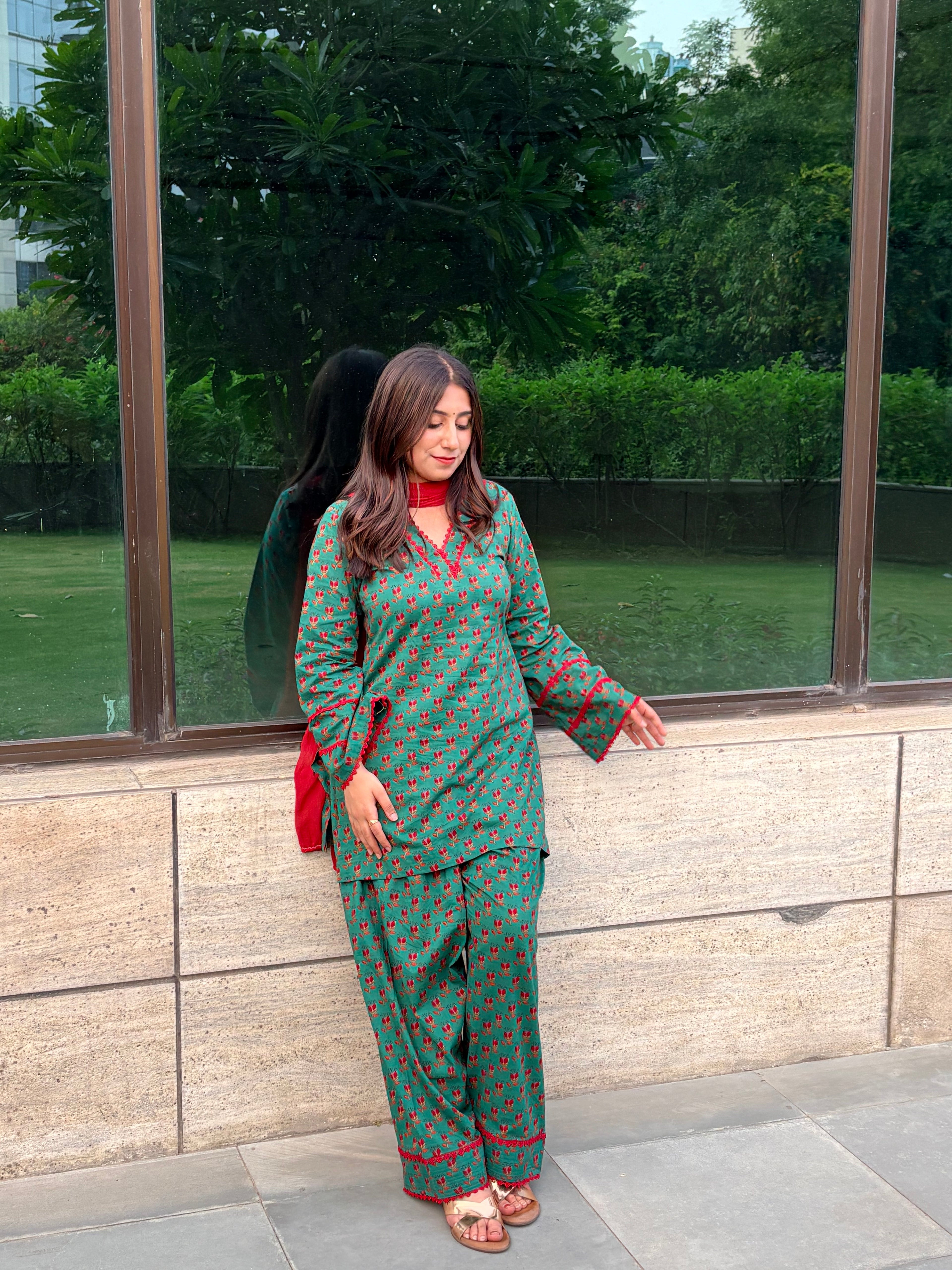 Green farshi suit set (pure cotton)