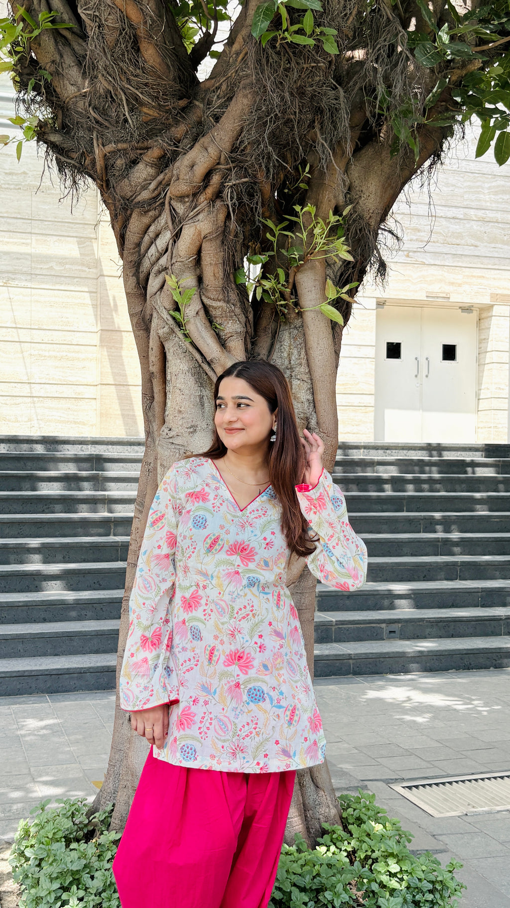 Hot pink with floral print suit set