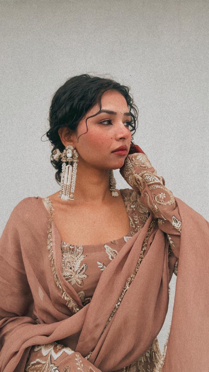 Brown short kurti with farshi