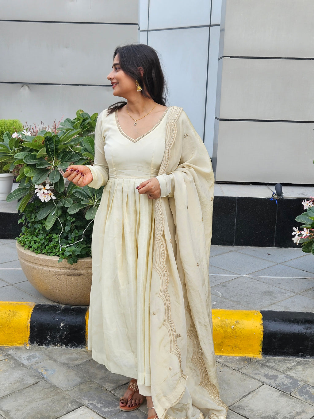 Offwhite anarkali suit
