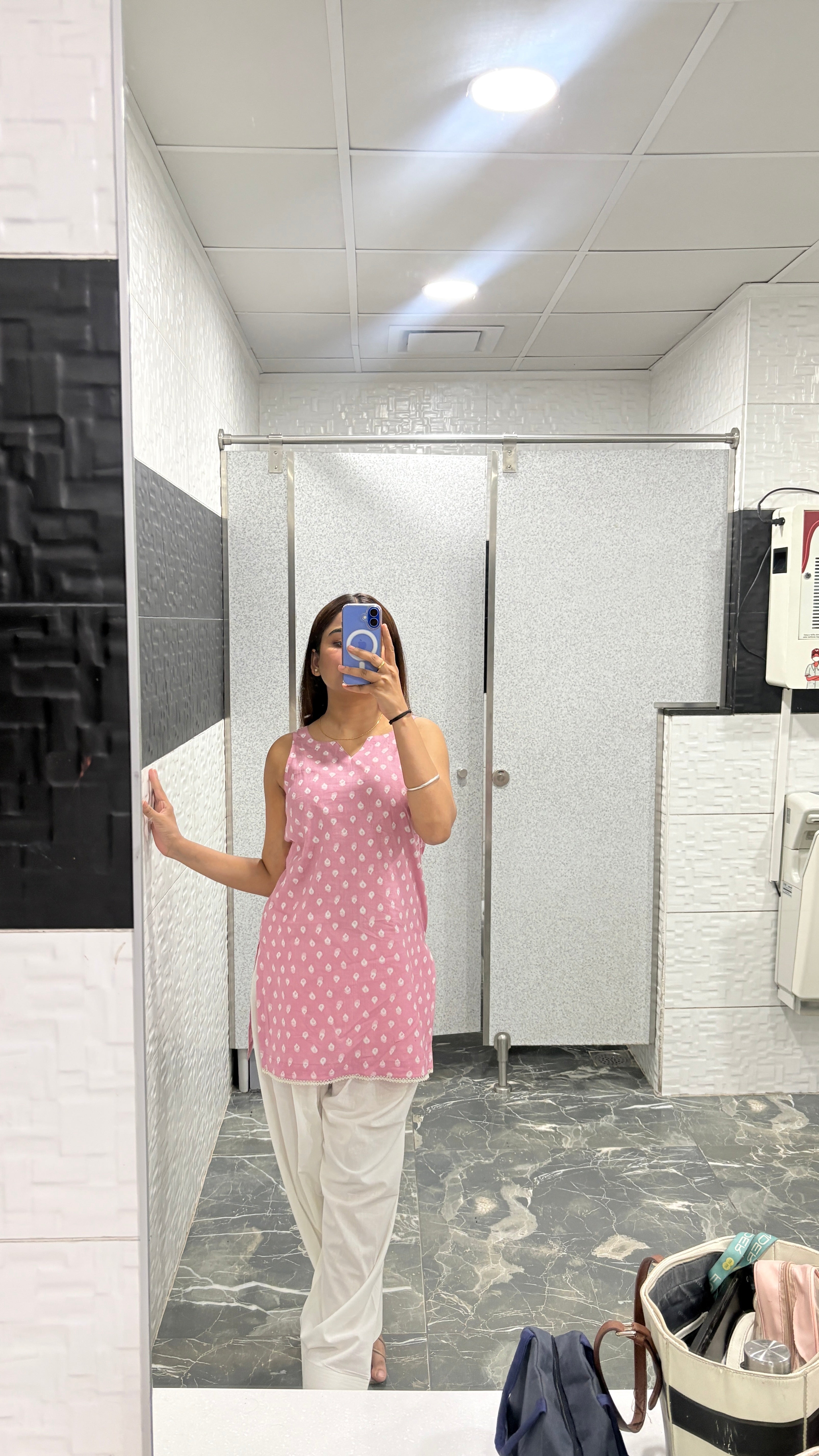 Baby pink kurti with white farshi