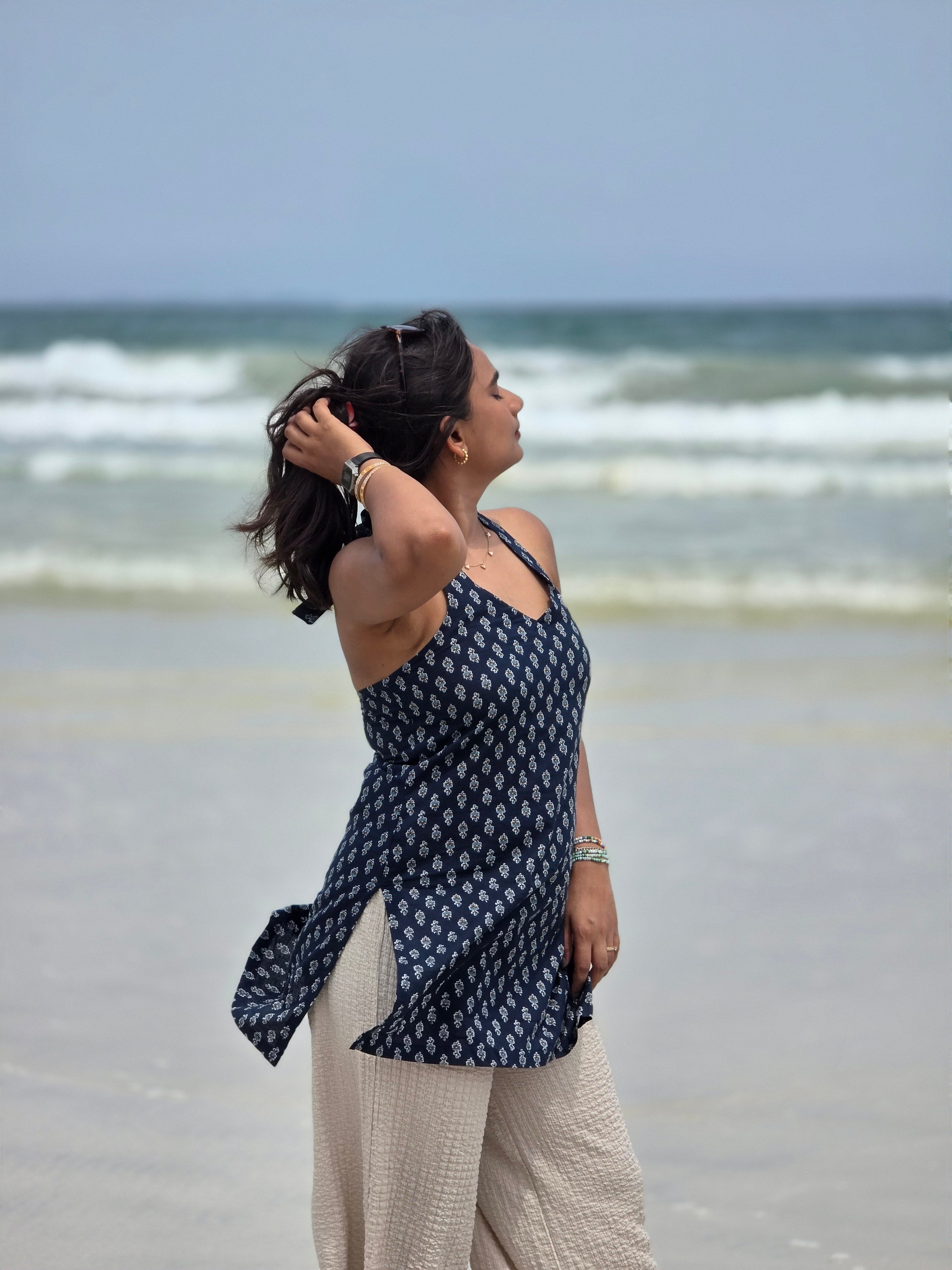 Indigo Halter Neck Back-Tie Kurti