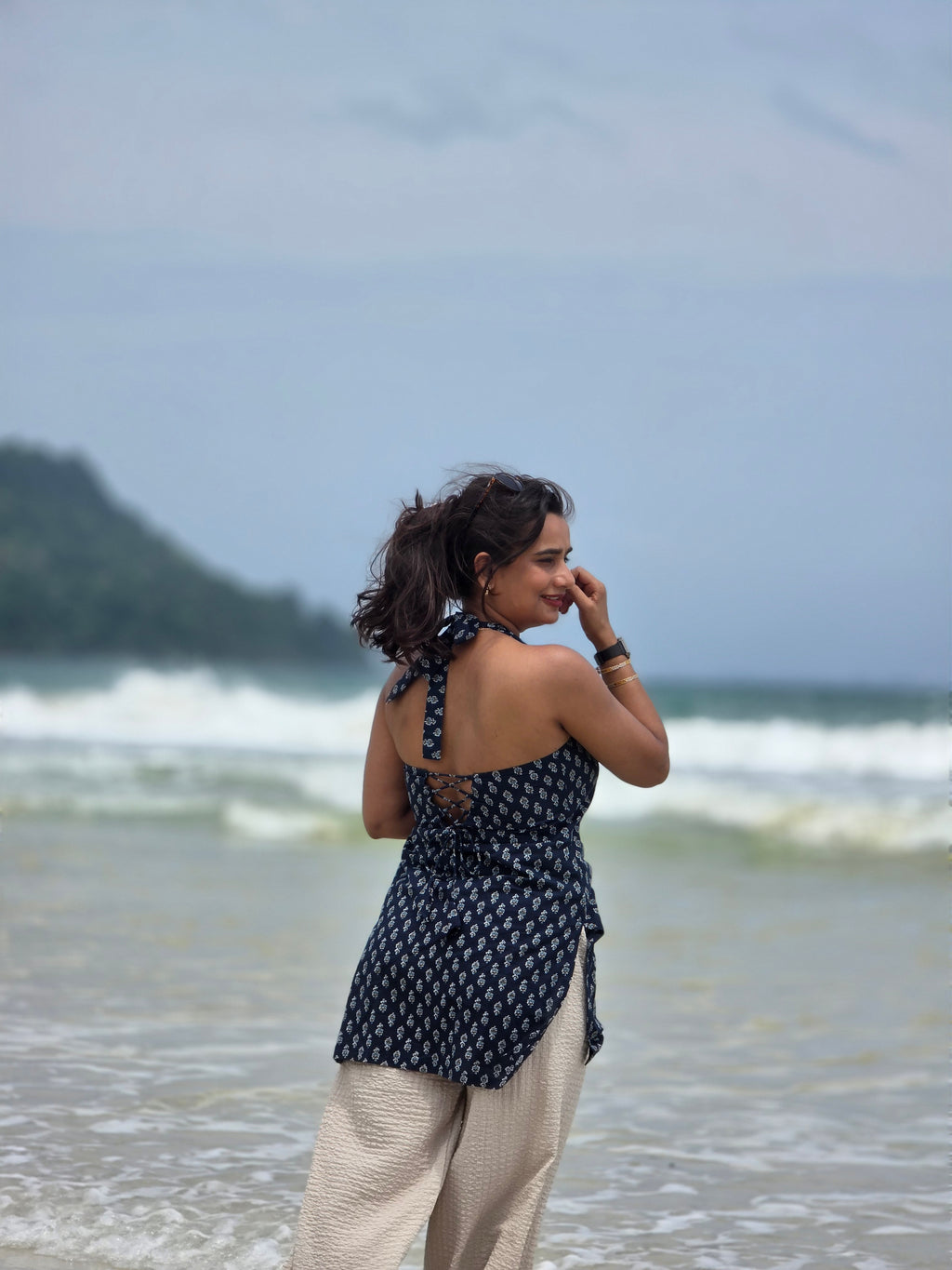 Indigo Halter Neck Back-Tie Kurti