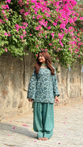Teal and green farshi suit set