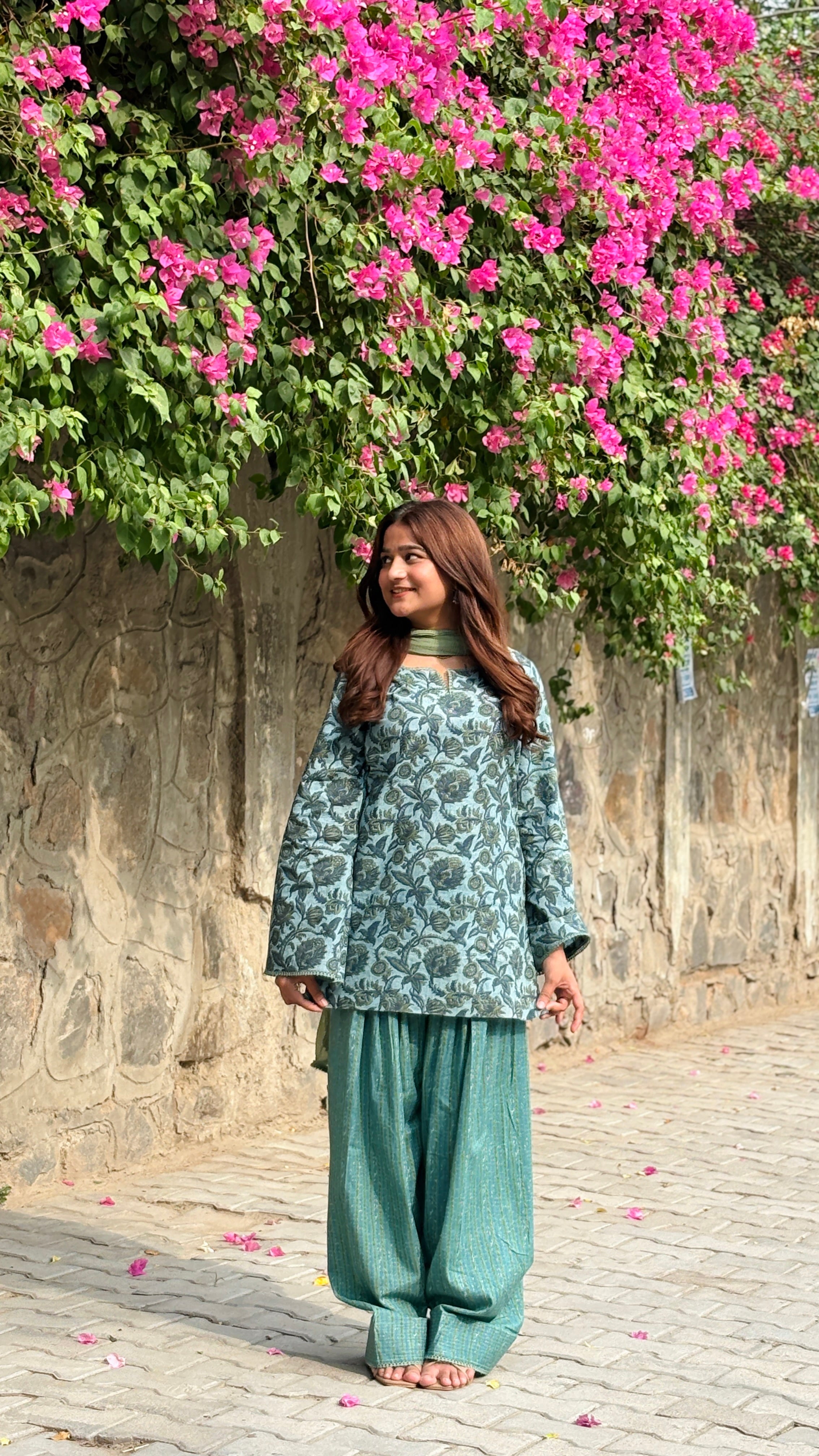 Teal and green farshi suit set