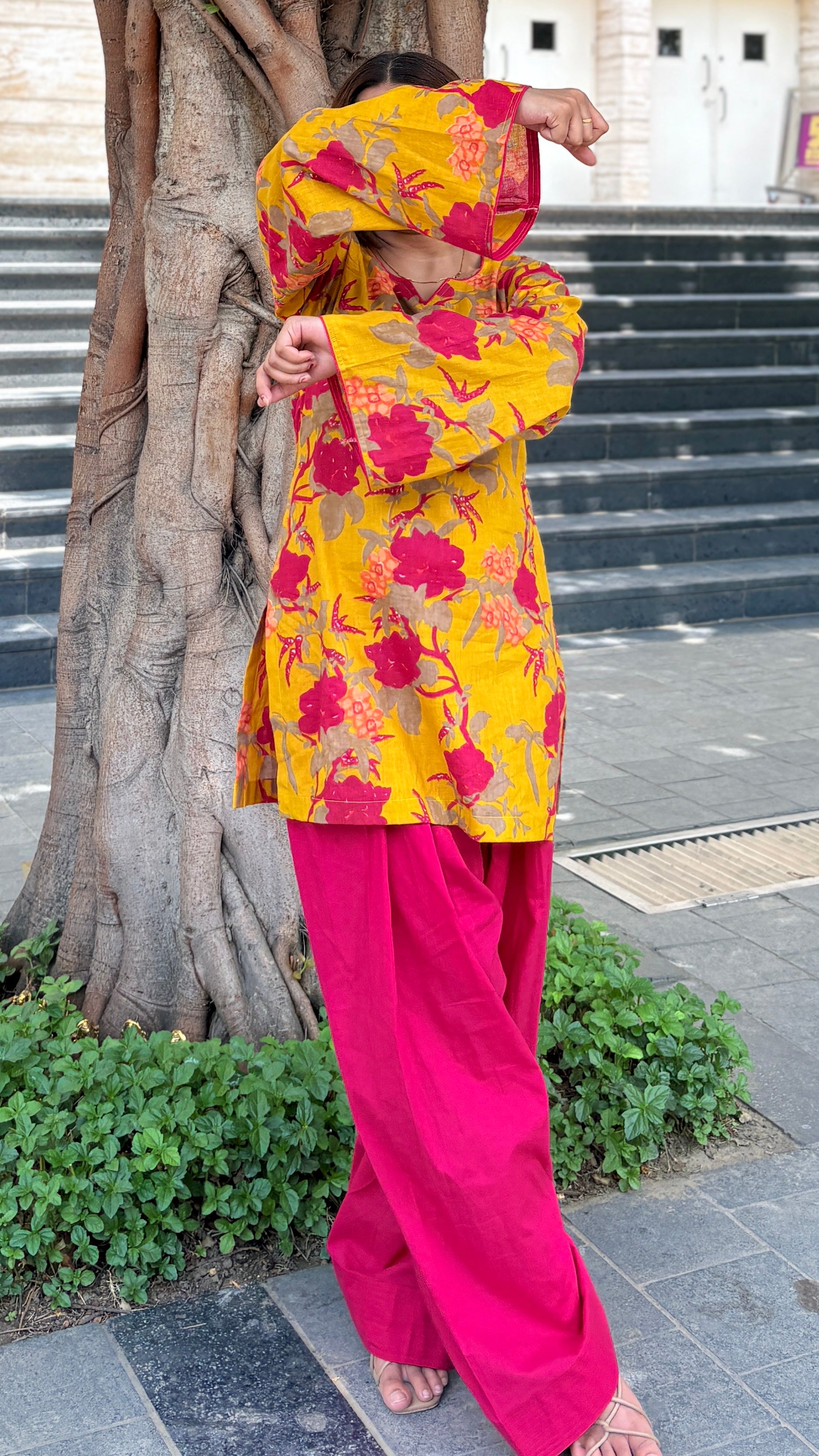 Mustard and pink farshi set