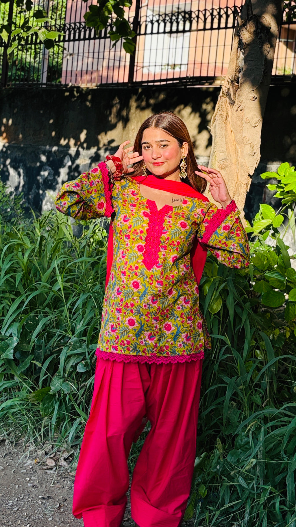Green floral printed farshi suit set