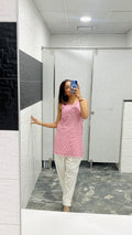Baby pink kurti with white farshi