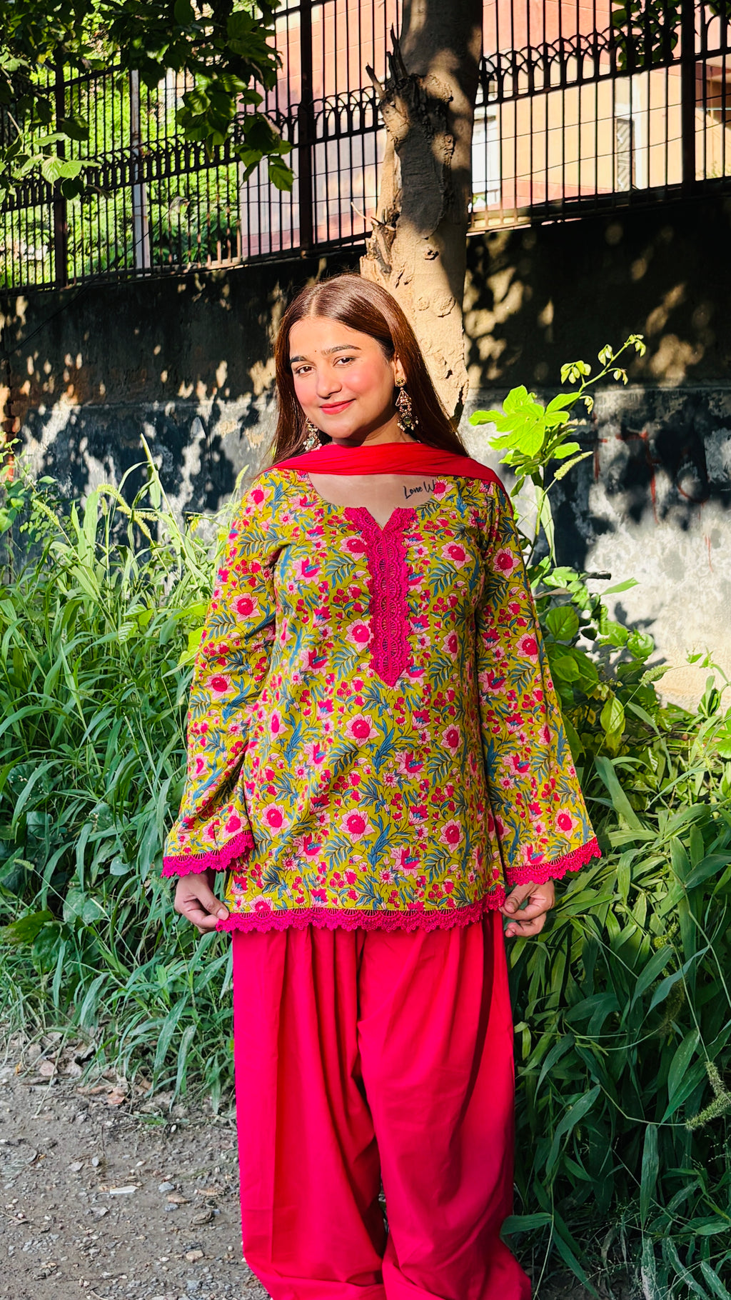 Green floral printed farshi suit set