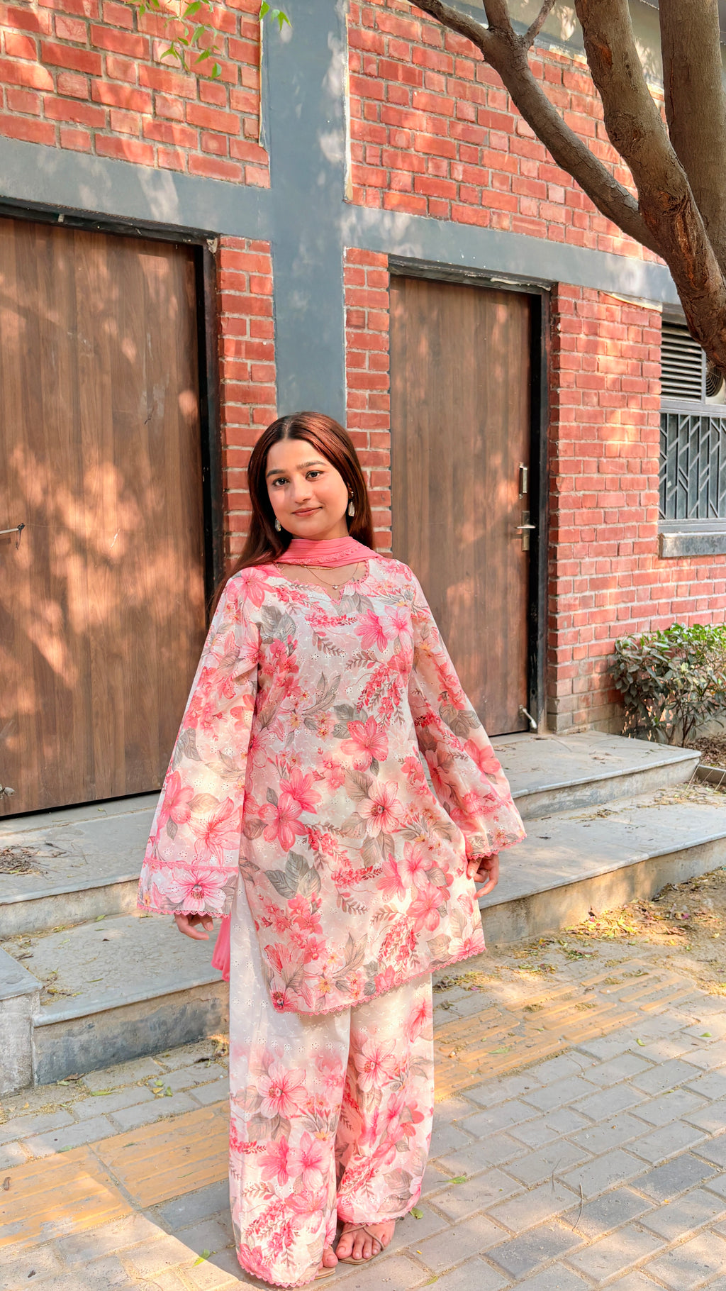 Peach floral suit set