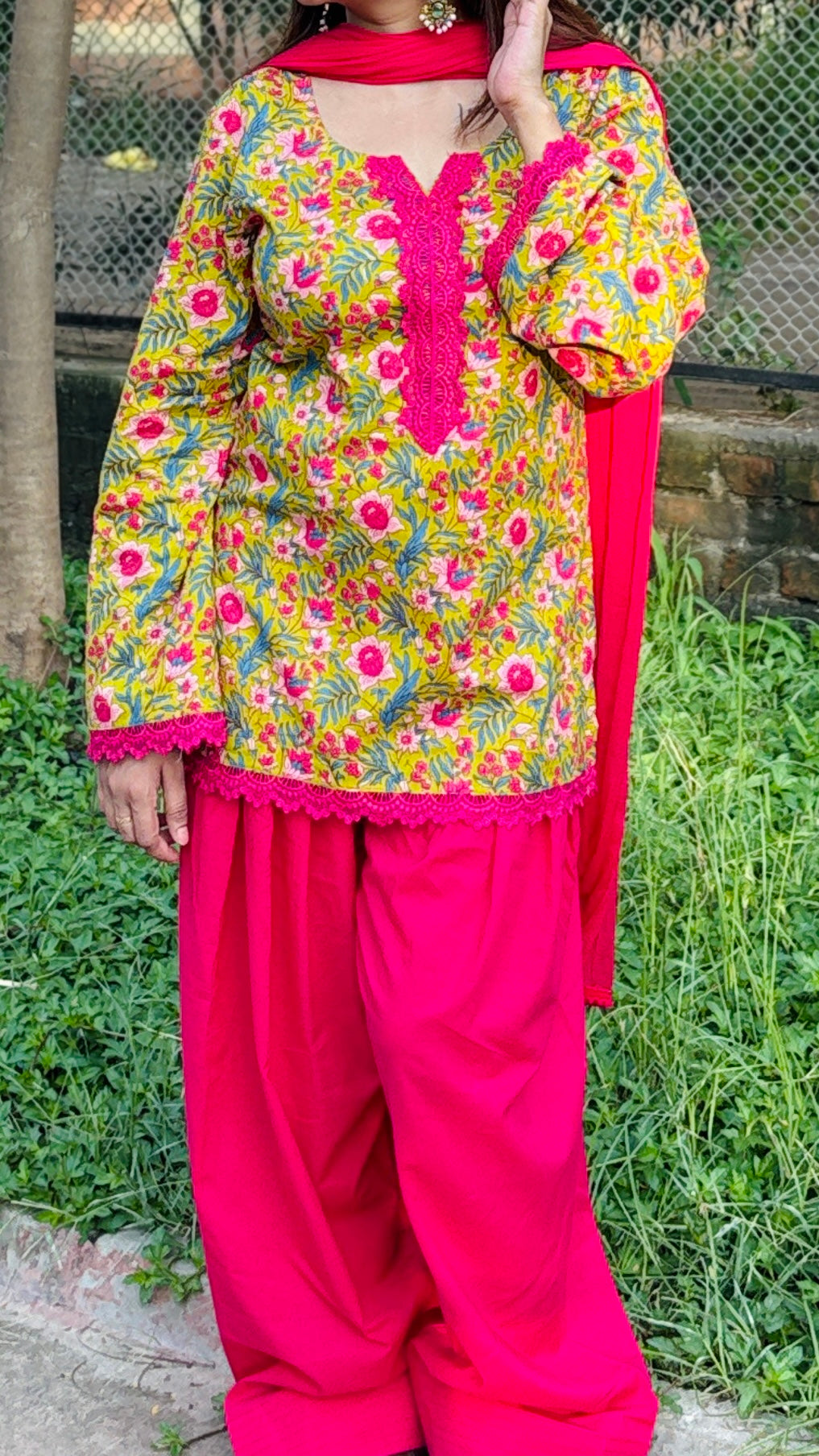 Green floral printed farshi suit set
