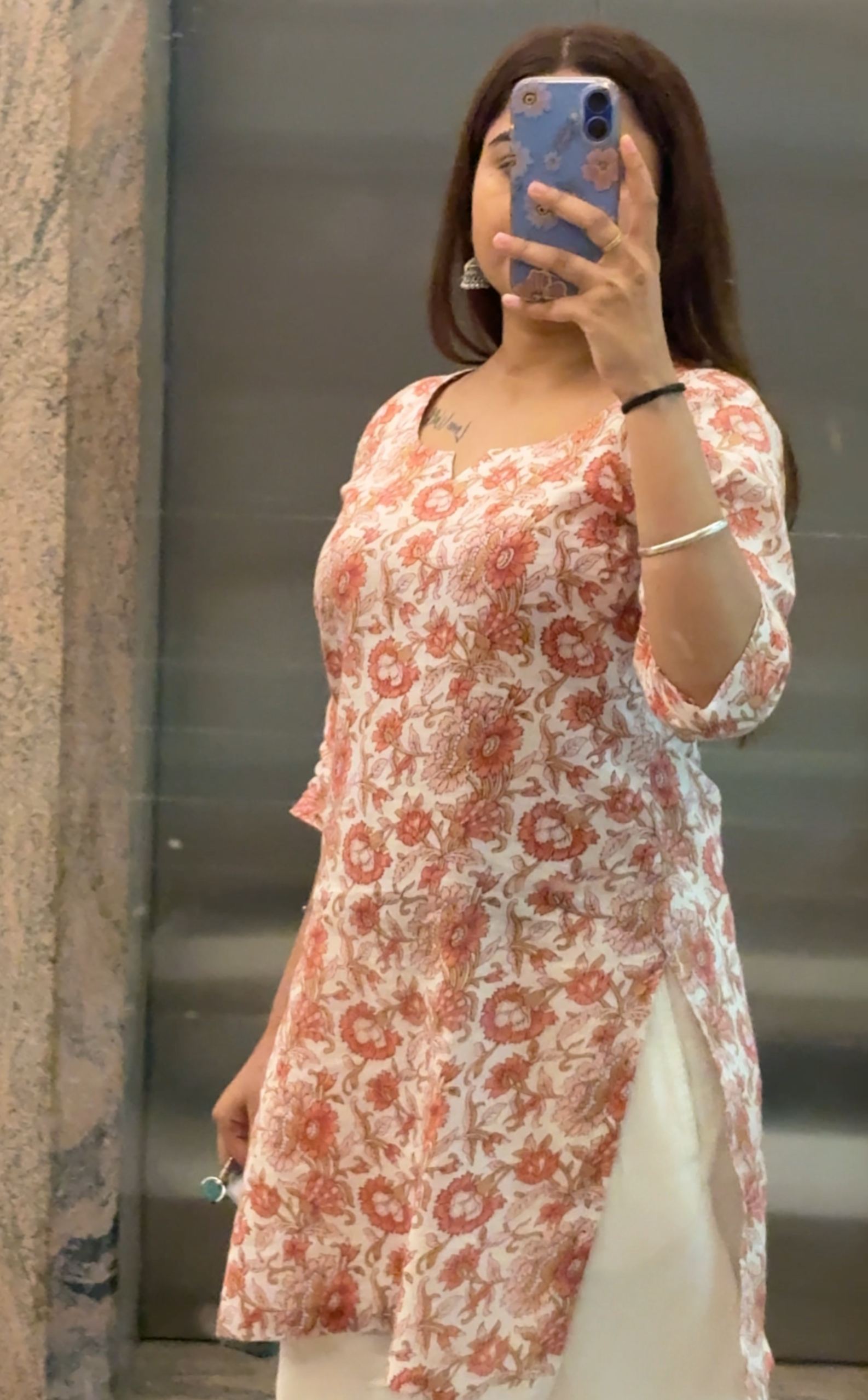 Floral peach short kurti
