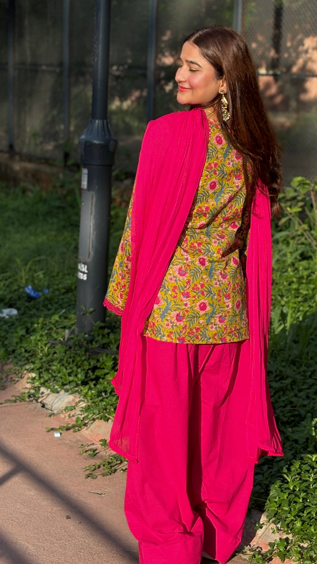Green floral printed farshi suit set