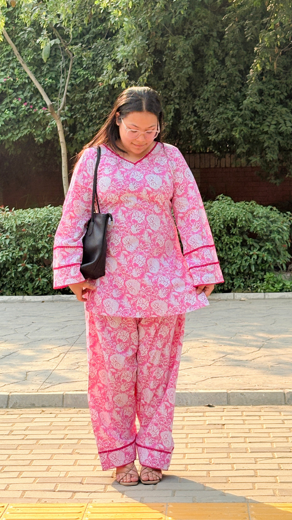 Pink farshi suit set with corset back