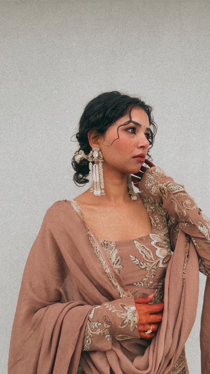 Brown short kurti with farshi