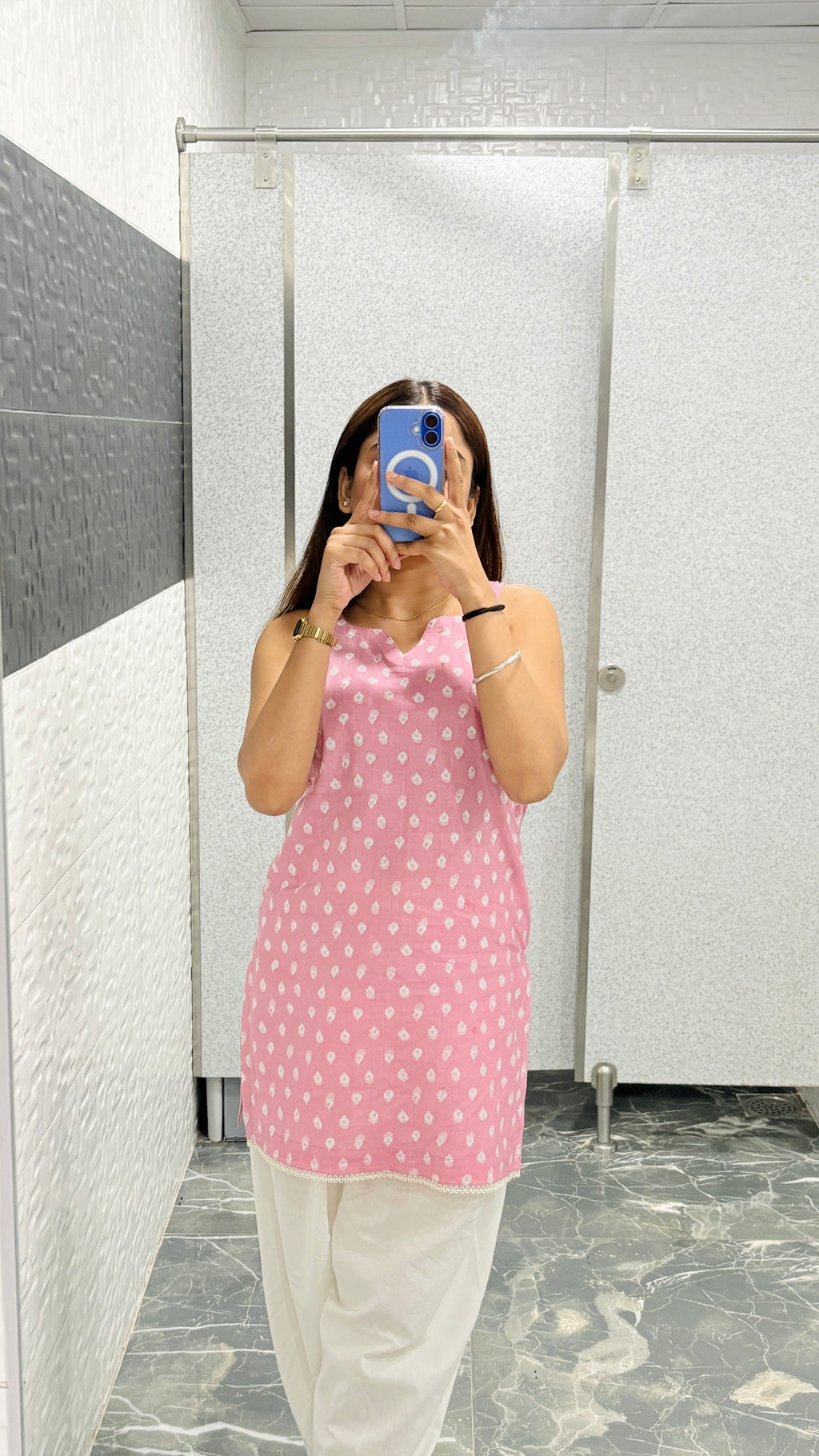 Baby pink kurti with white farshi