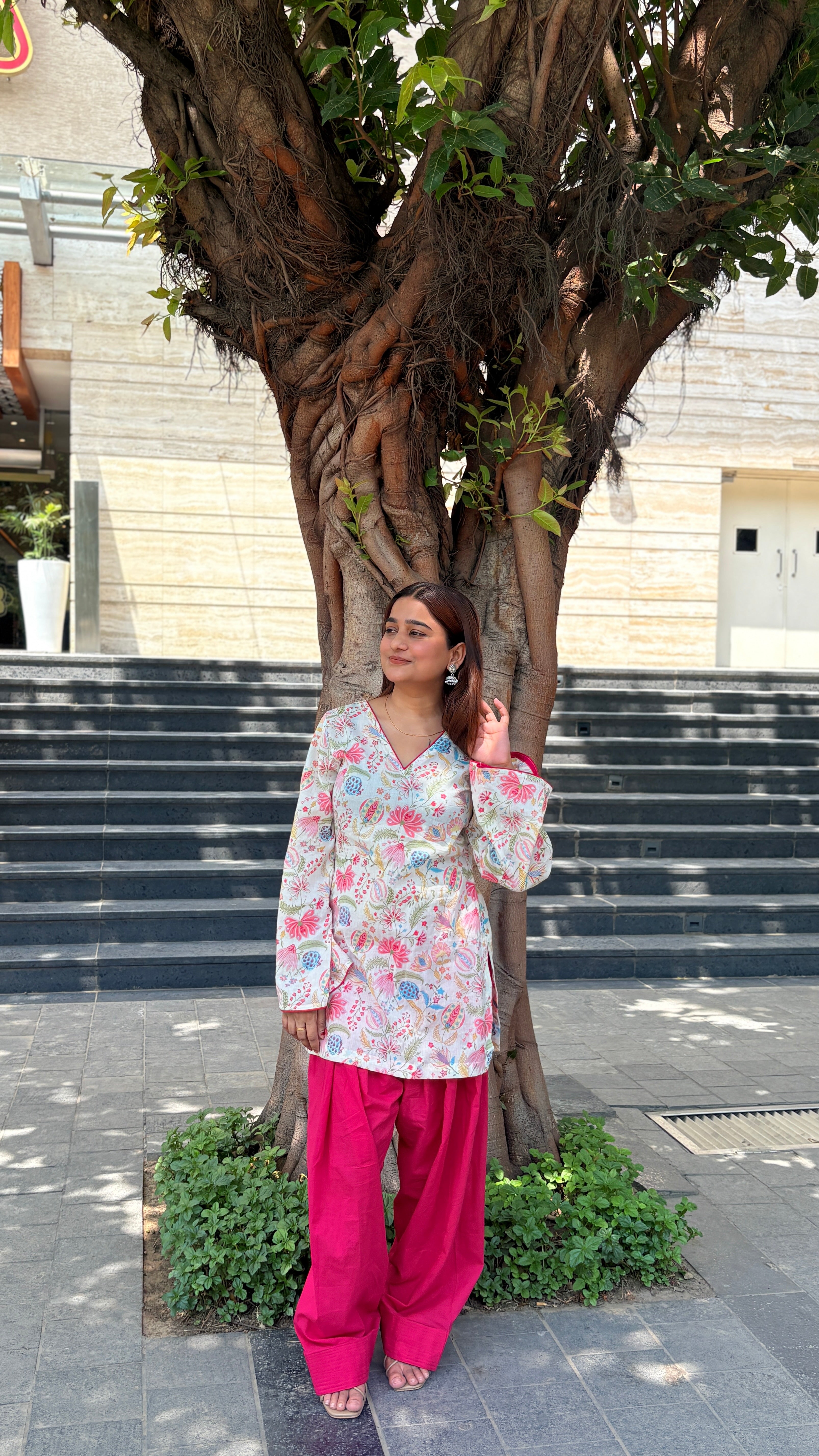 Hot pink with floral print suit set