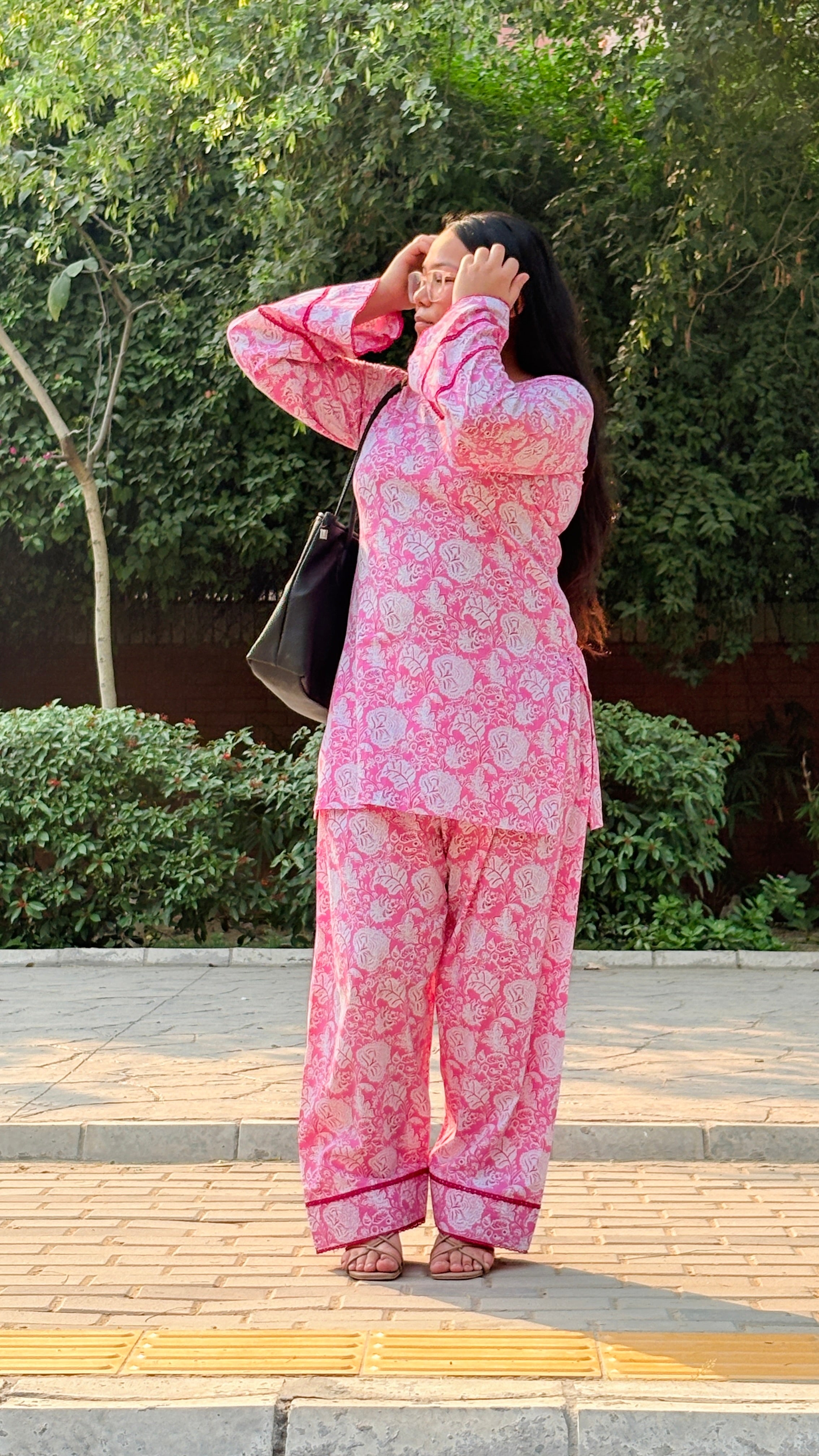 Pink farshi suit set with corset back