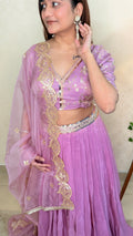 Pink lehenga with lace border