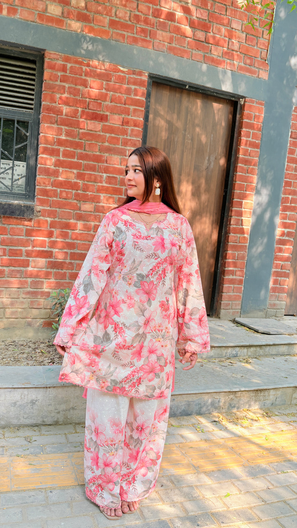 Peach floral suit set