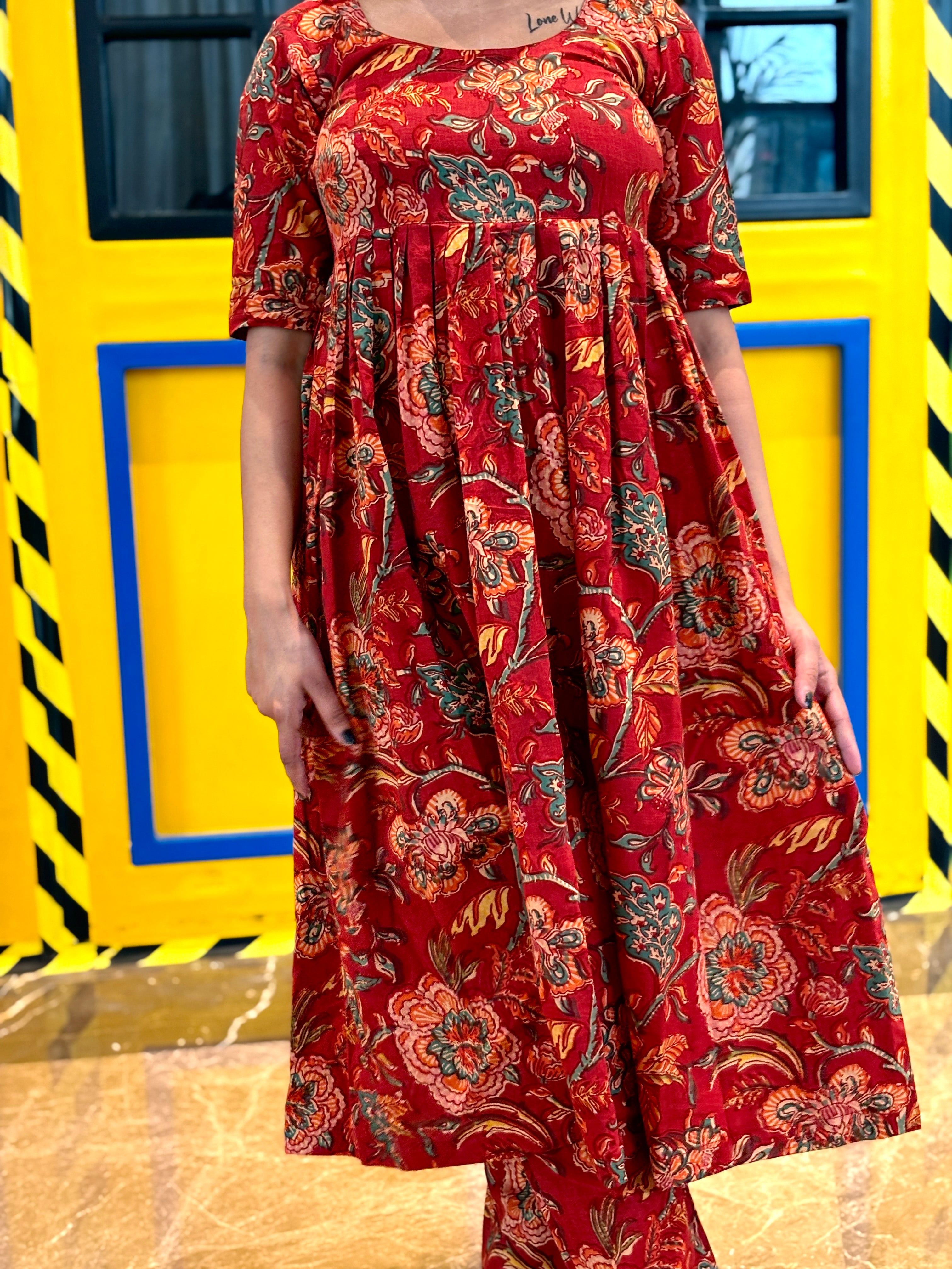 Maroon red Anarkali suit set