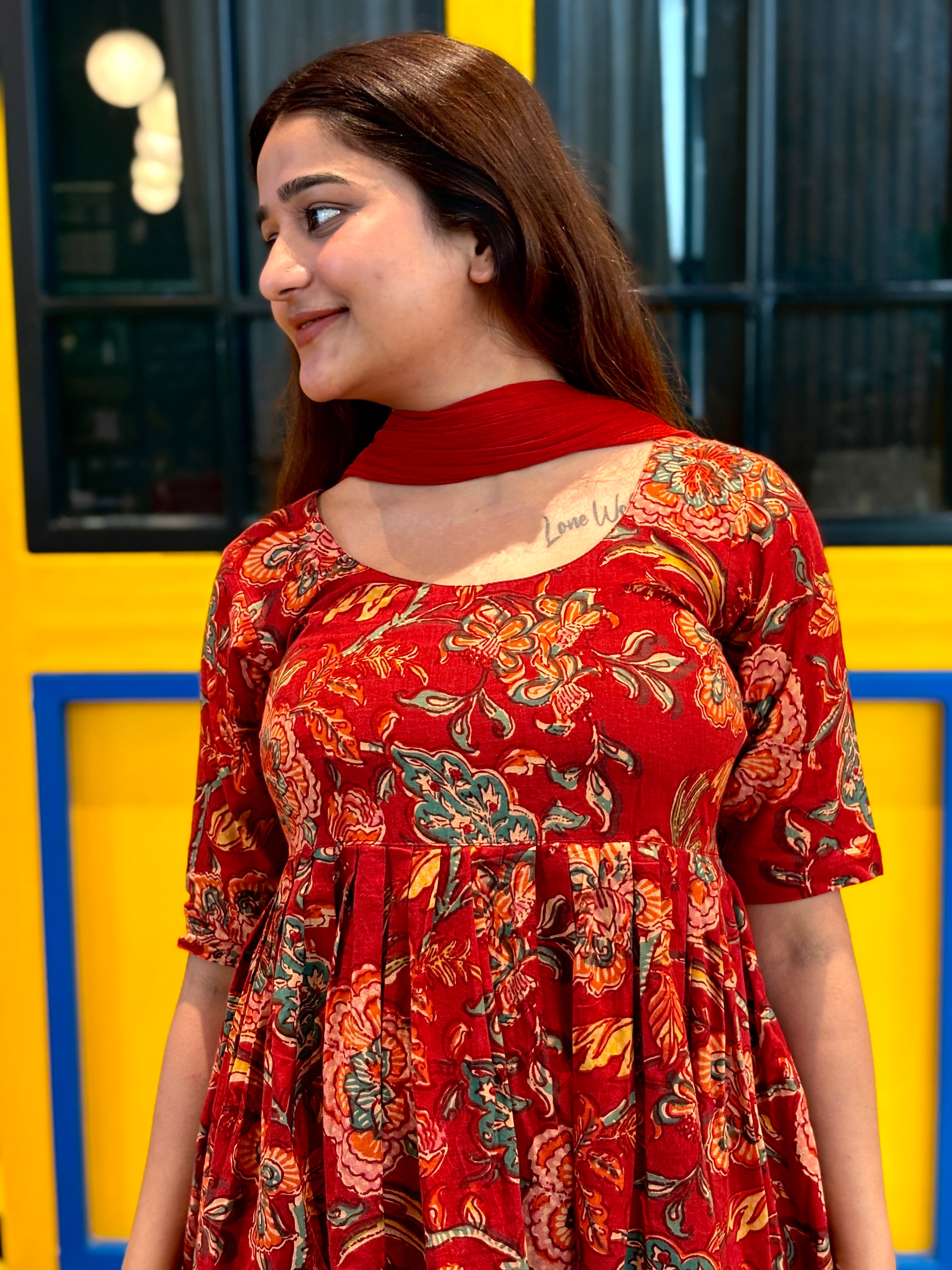Maroon red Anarkali suit set