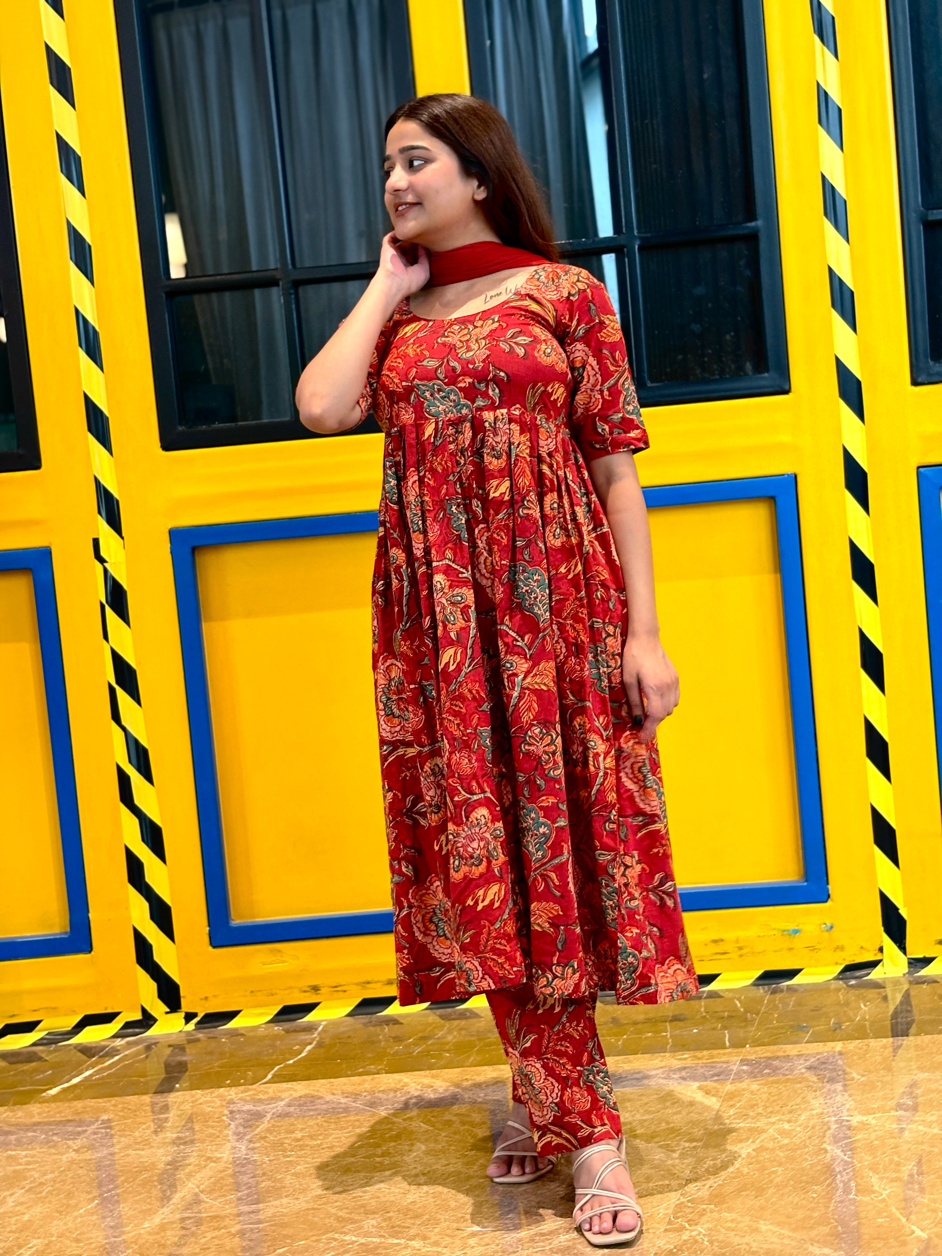 Maroon red Anarkali suit set