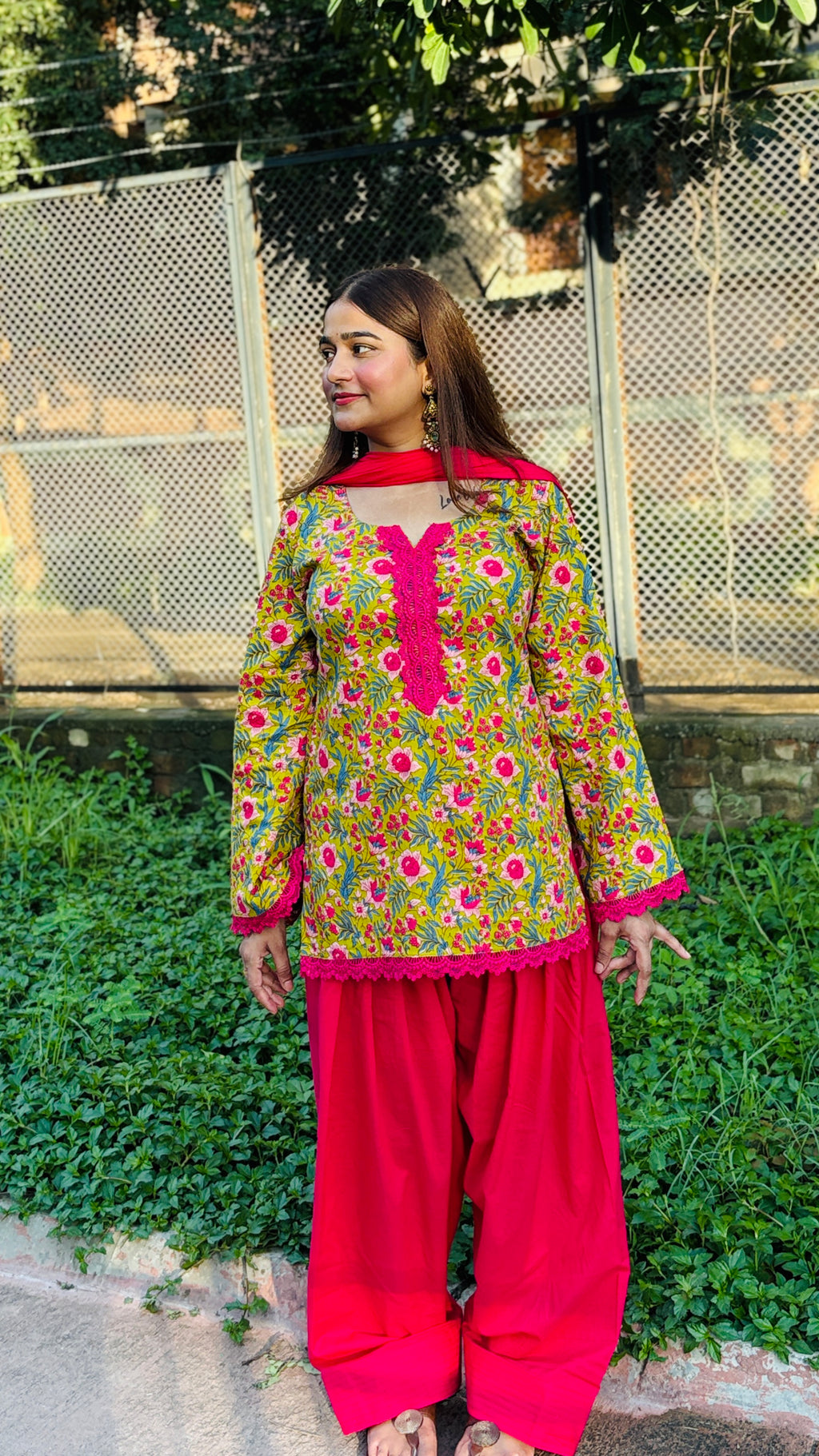 Green floral printed farshi suit set