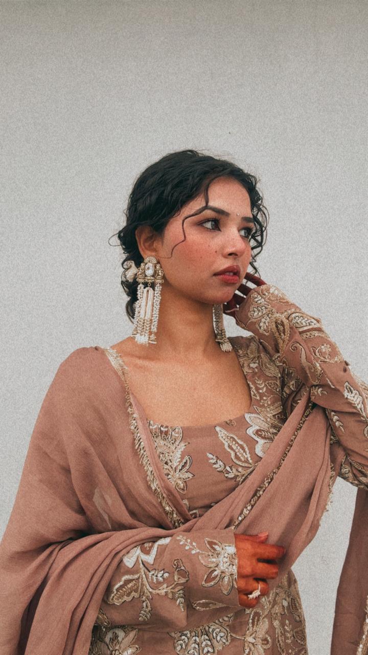 Brown short kurti with farshi