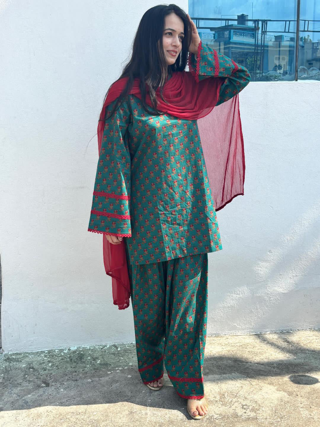 Green farshi suit set (pure cotton)