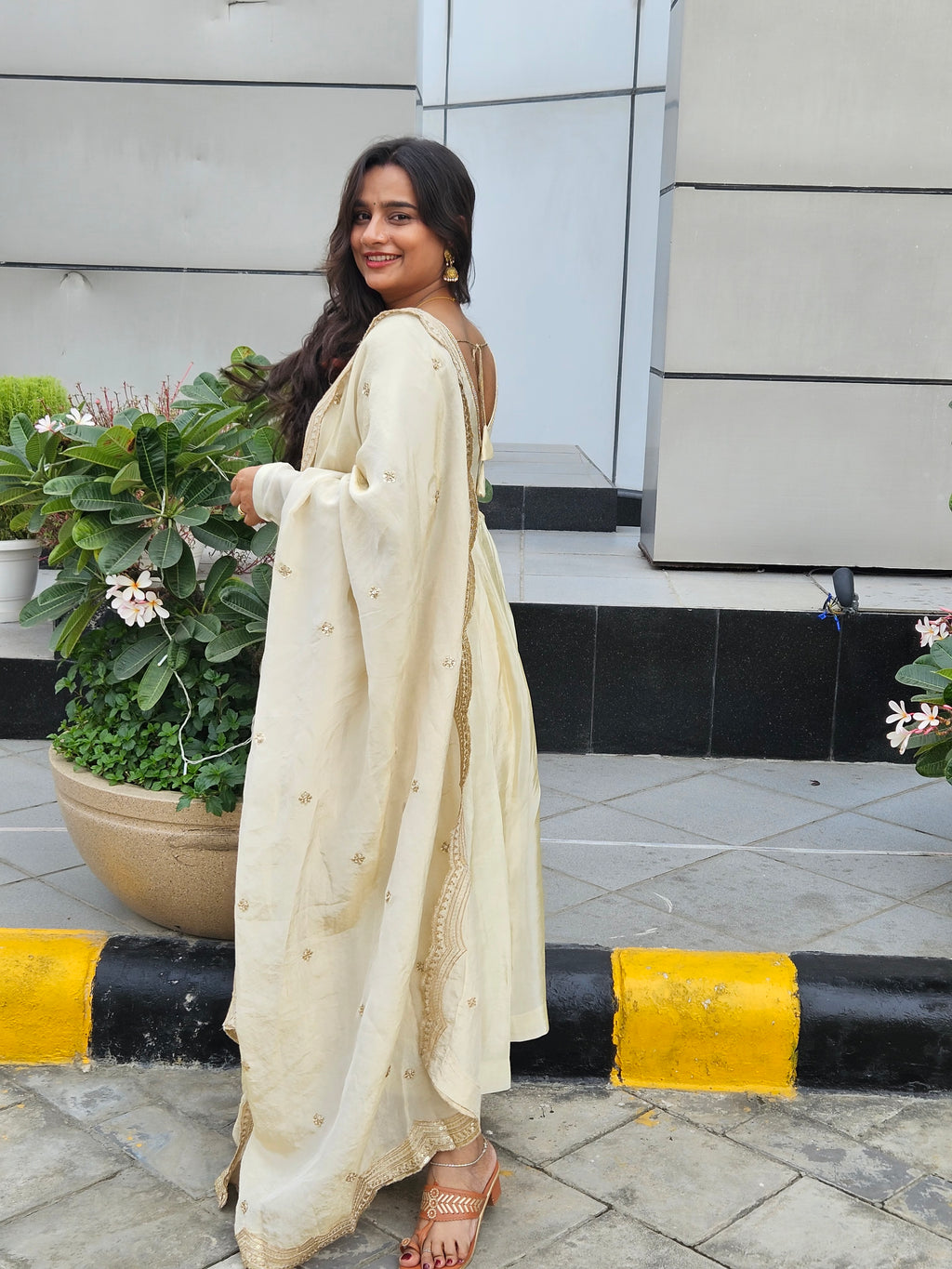 Offwhite anarkali suit