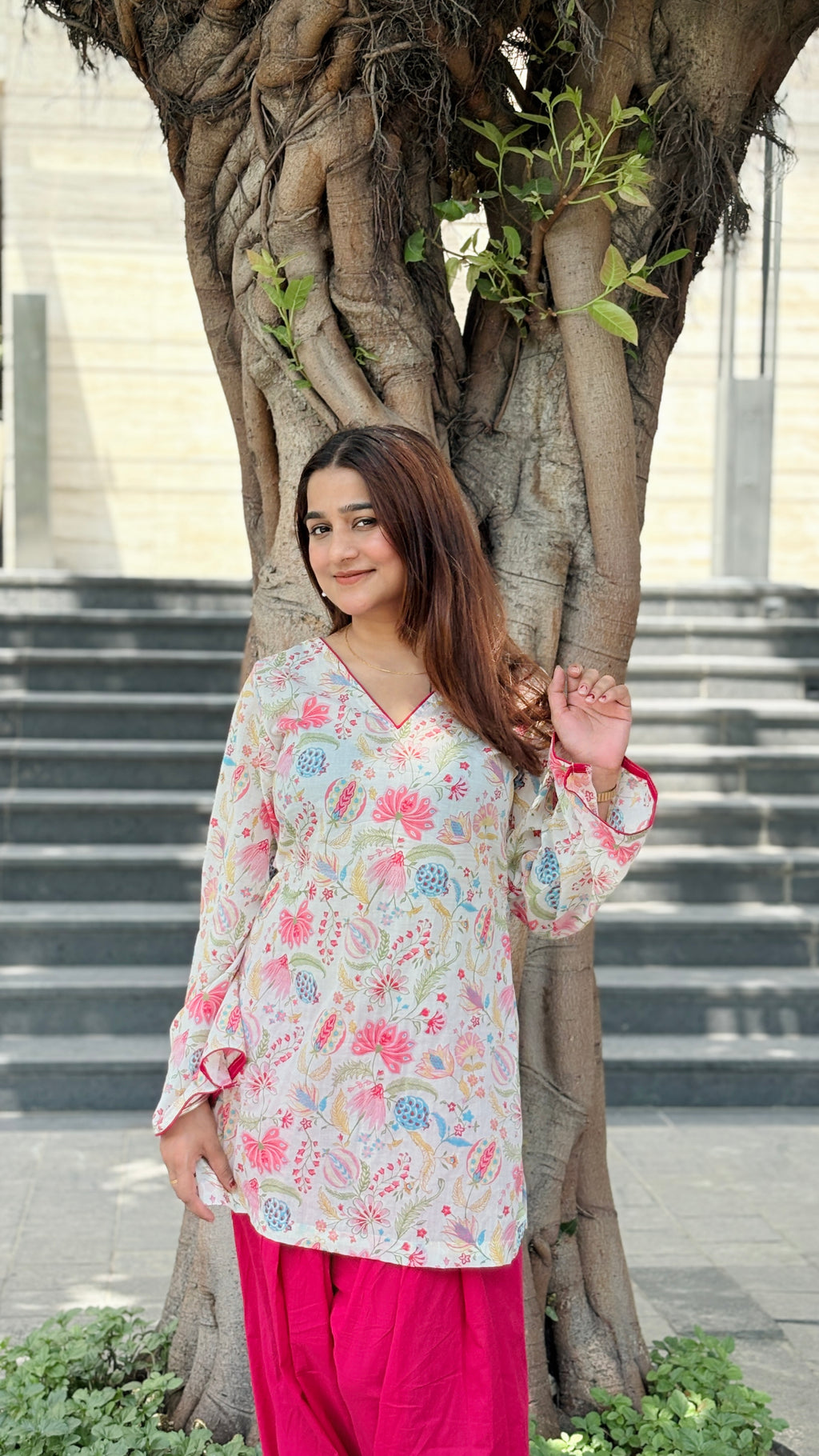 Hot pink with floral print suit set