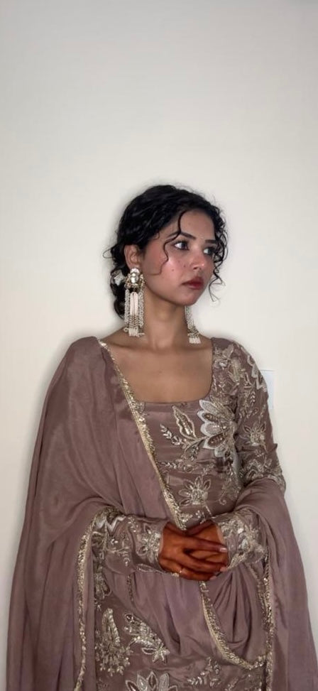 Brown short kurti with farshi