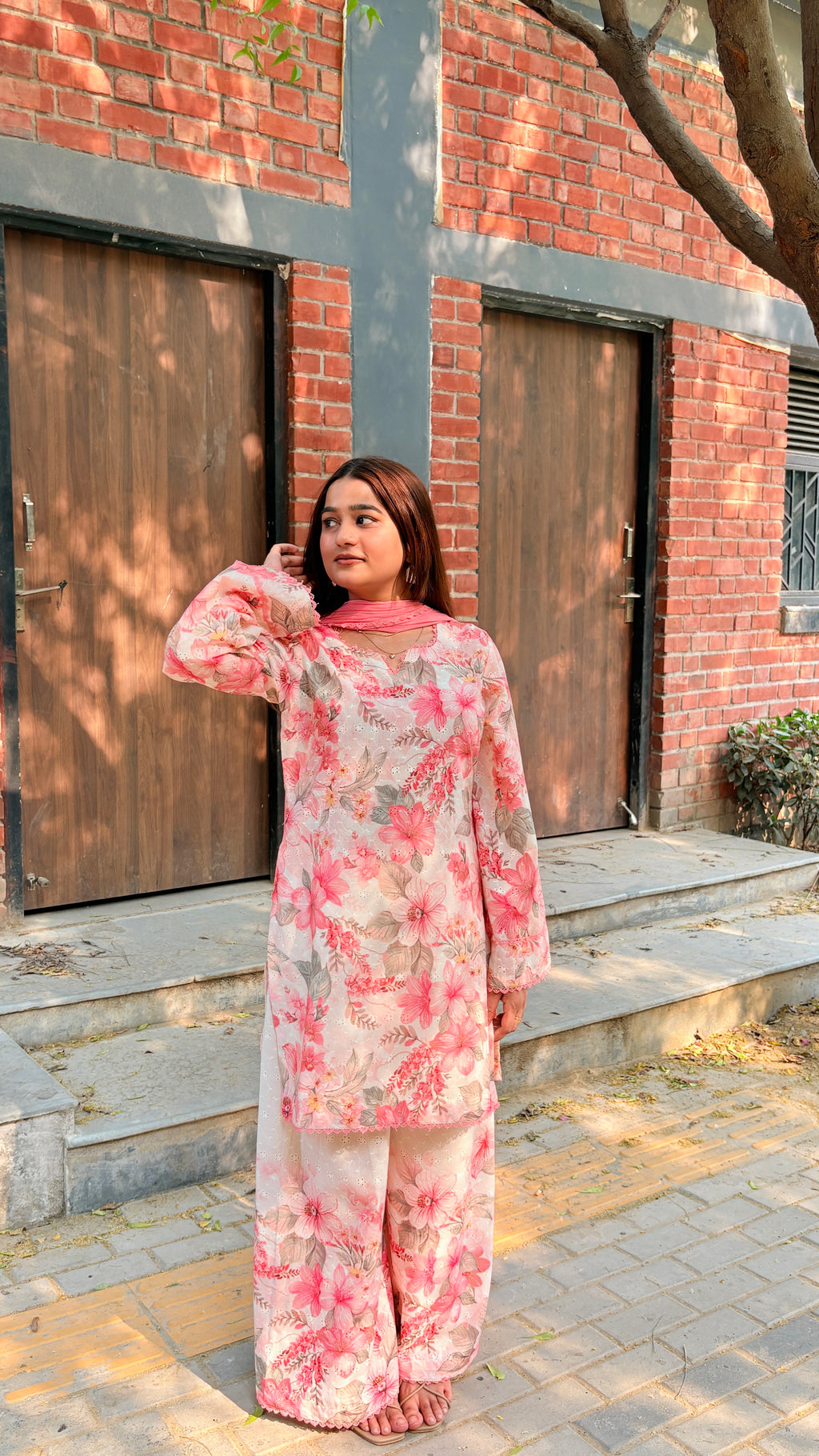 Peach floral suit set