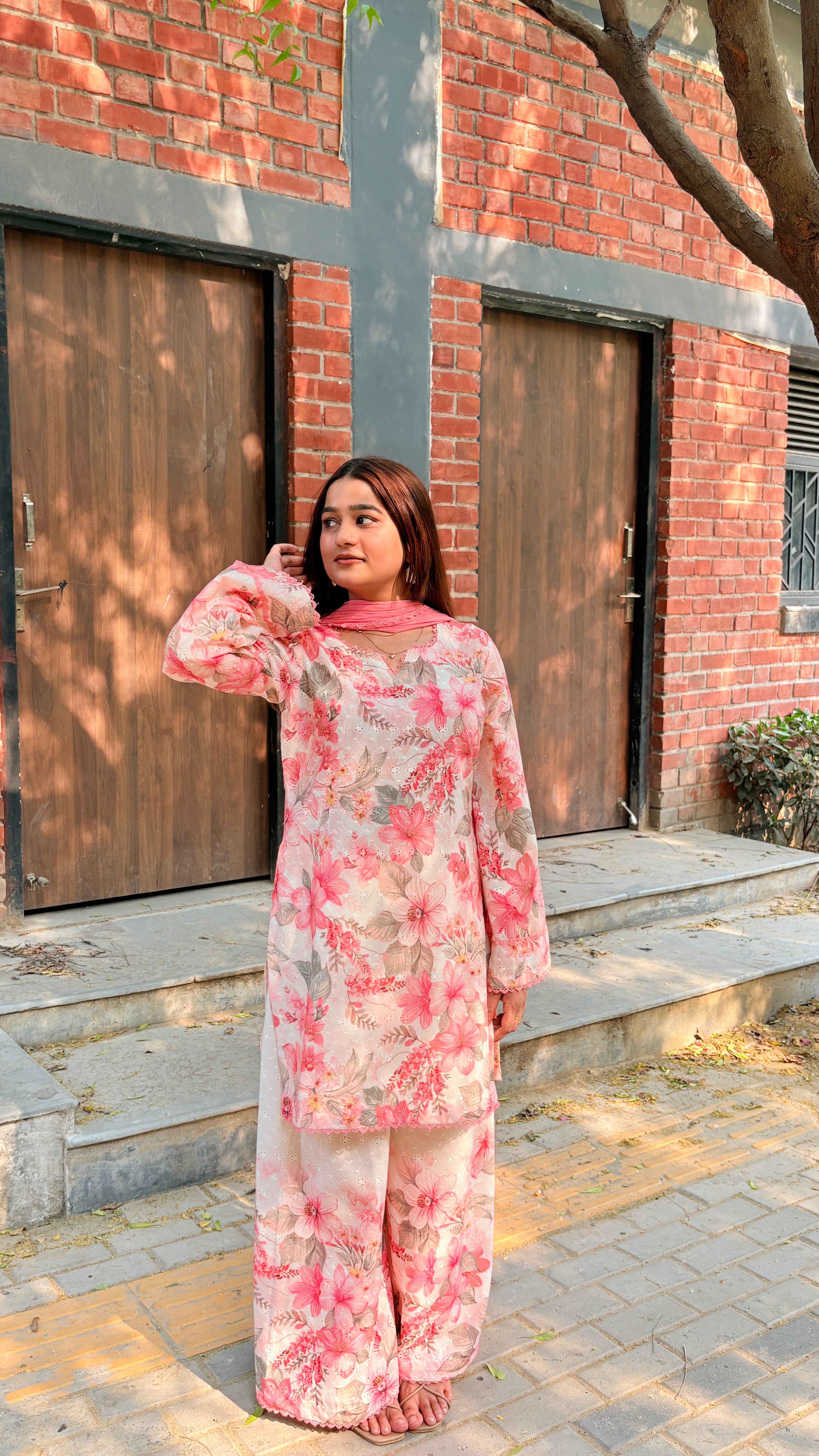 Peach floral suit set