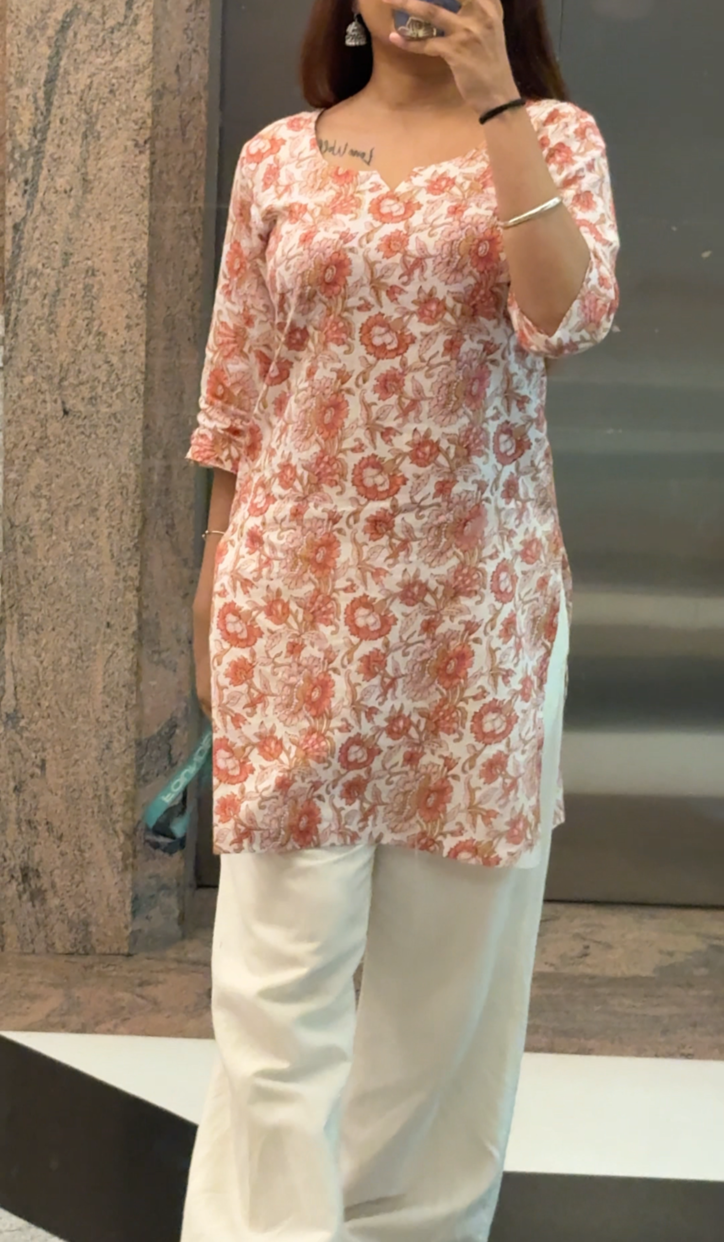 Floral peach short kurti