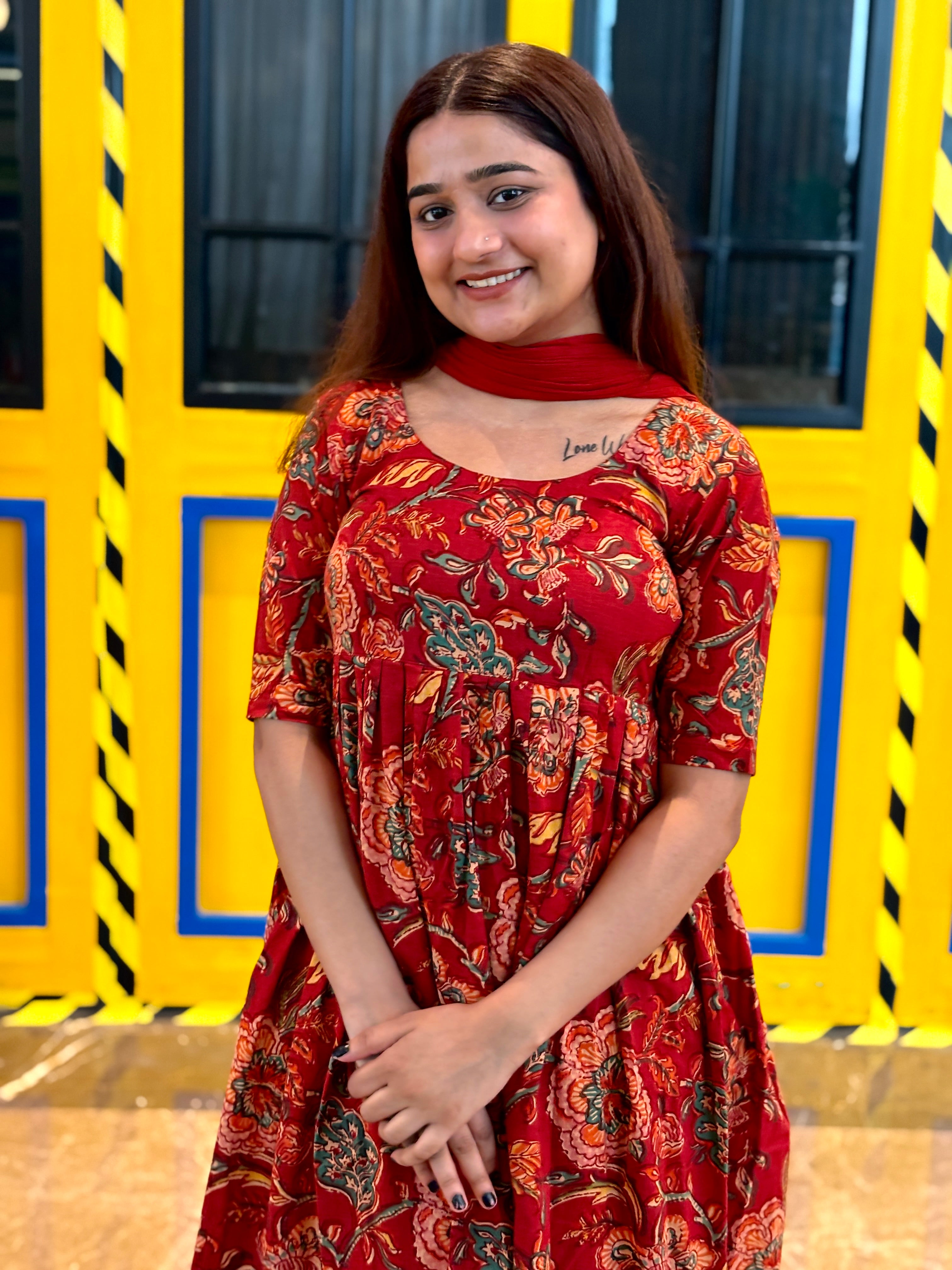 Maroon red Anarkali suit set