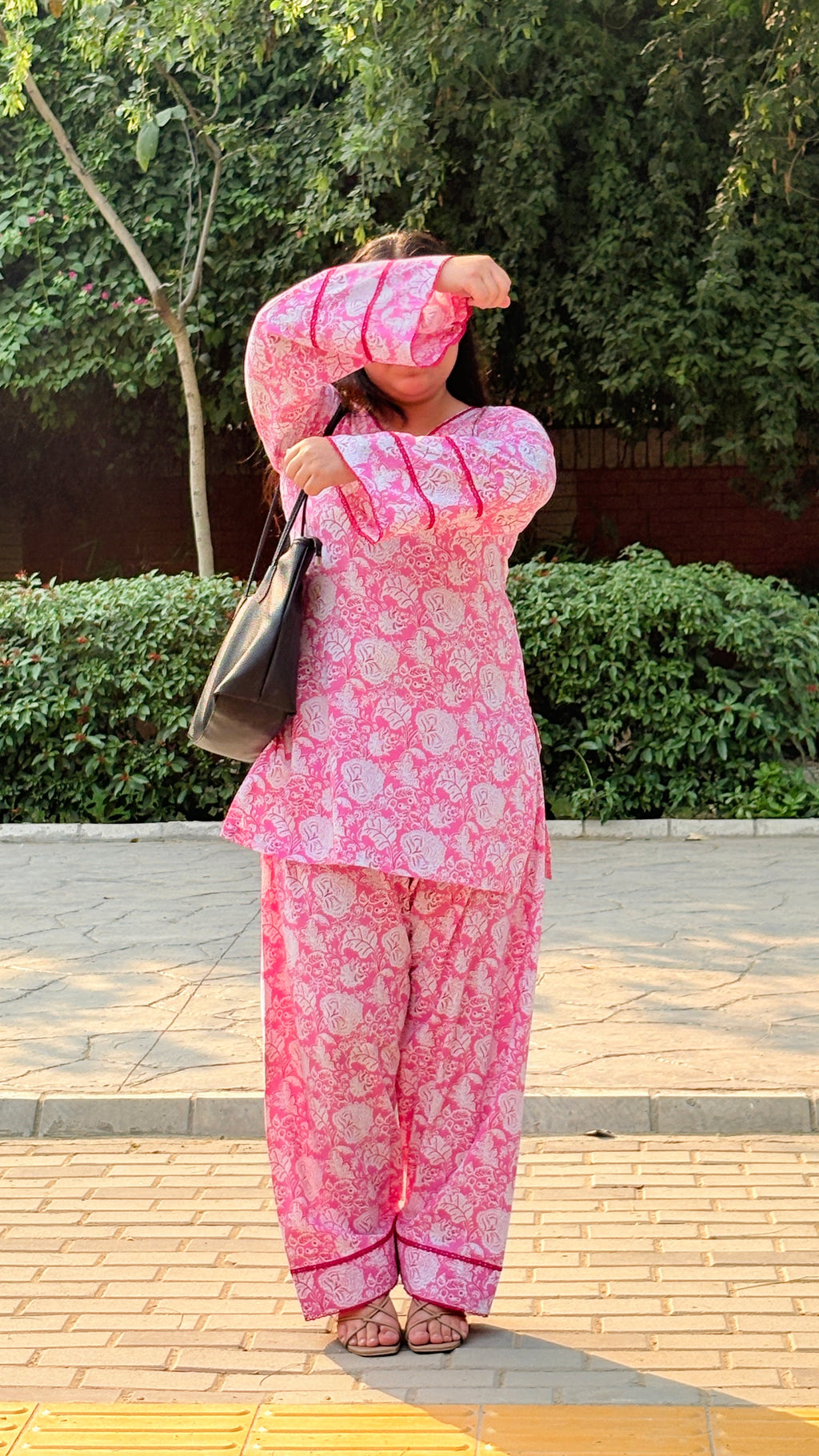 Pink farshi suit set with corset back