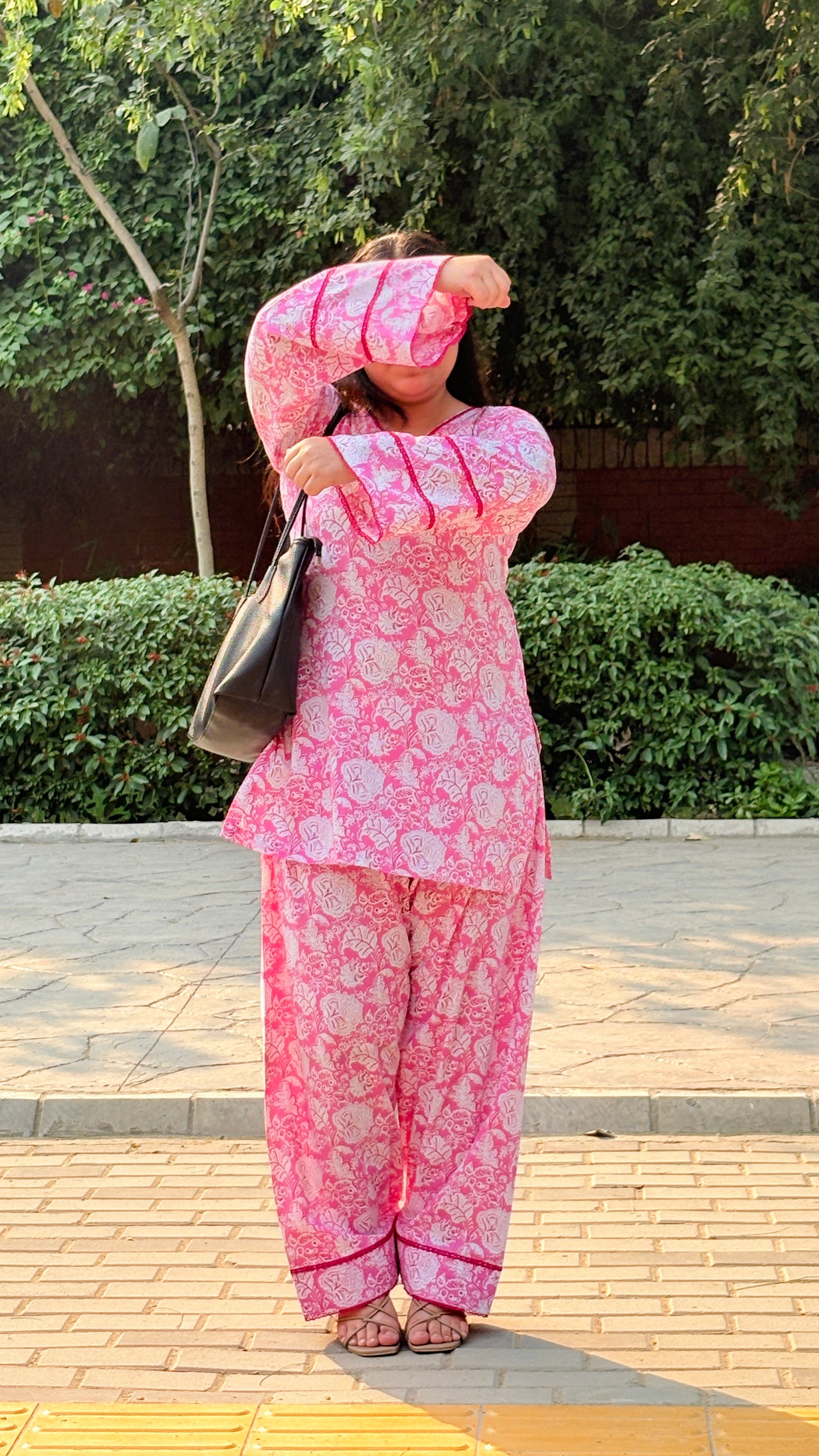 Pink farshi suit set with corset back