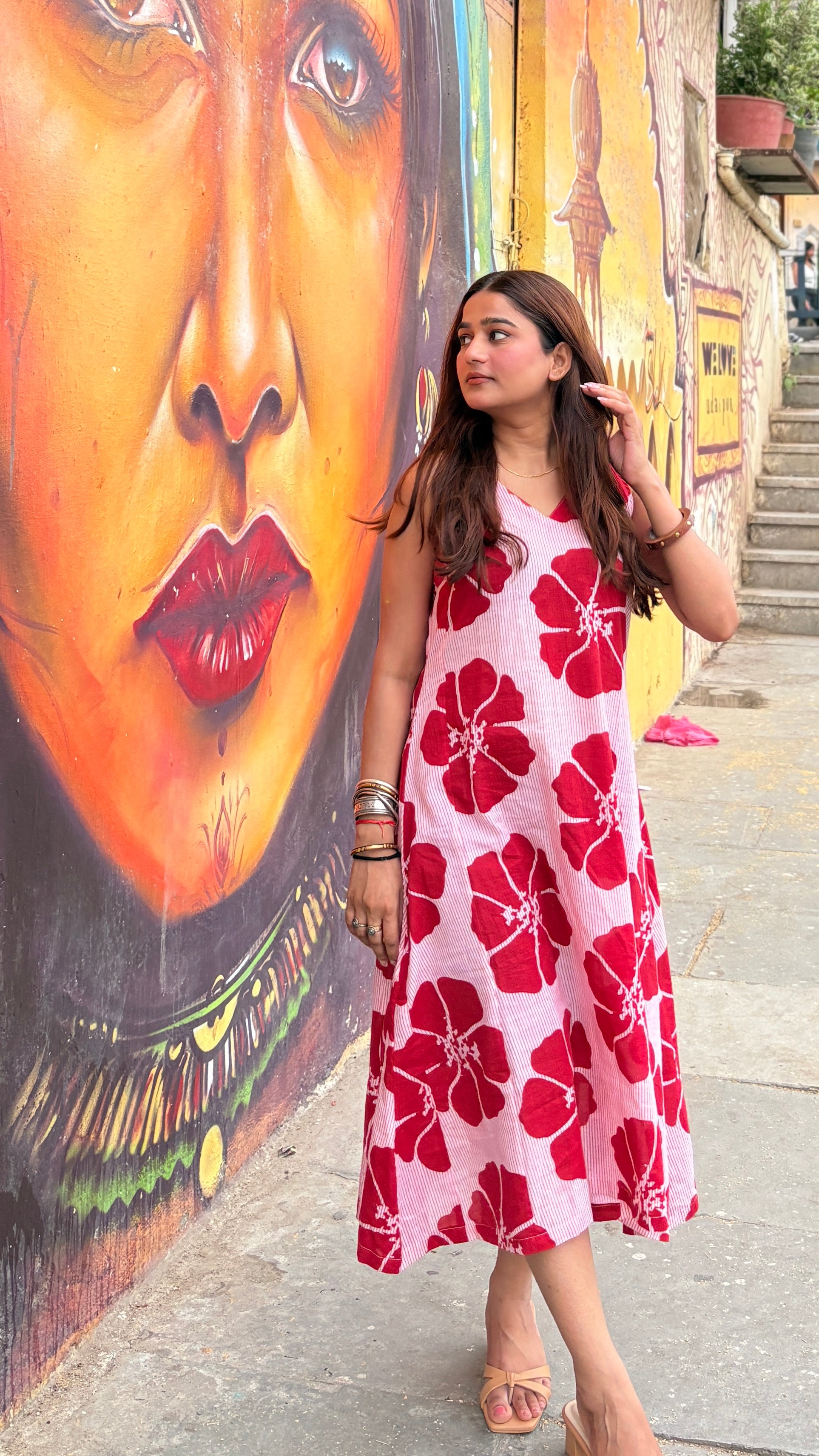 Red floral dress