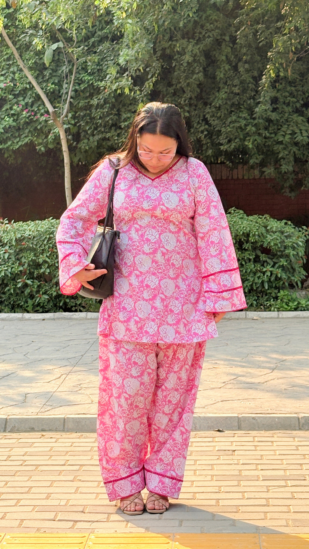 Pink farshi suit set with corset back