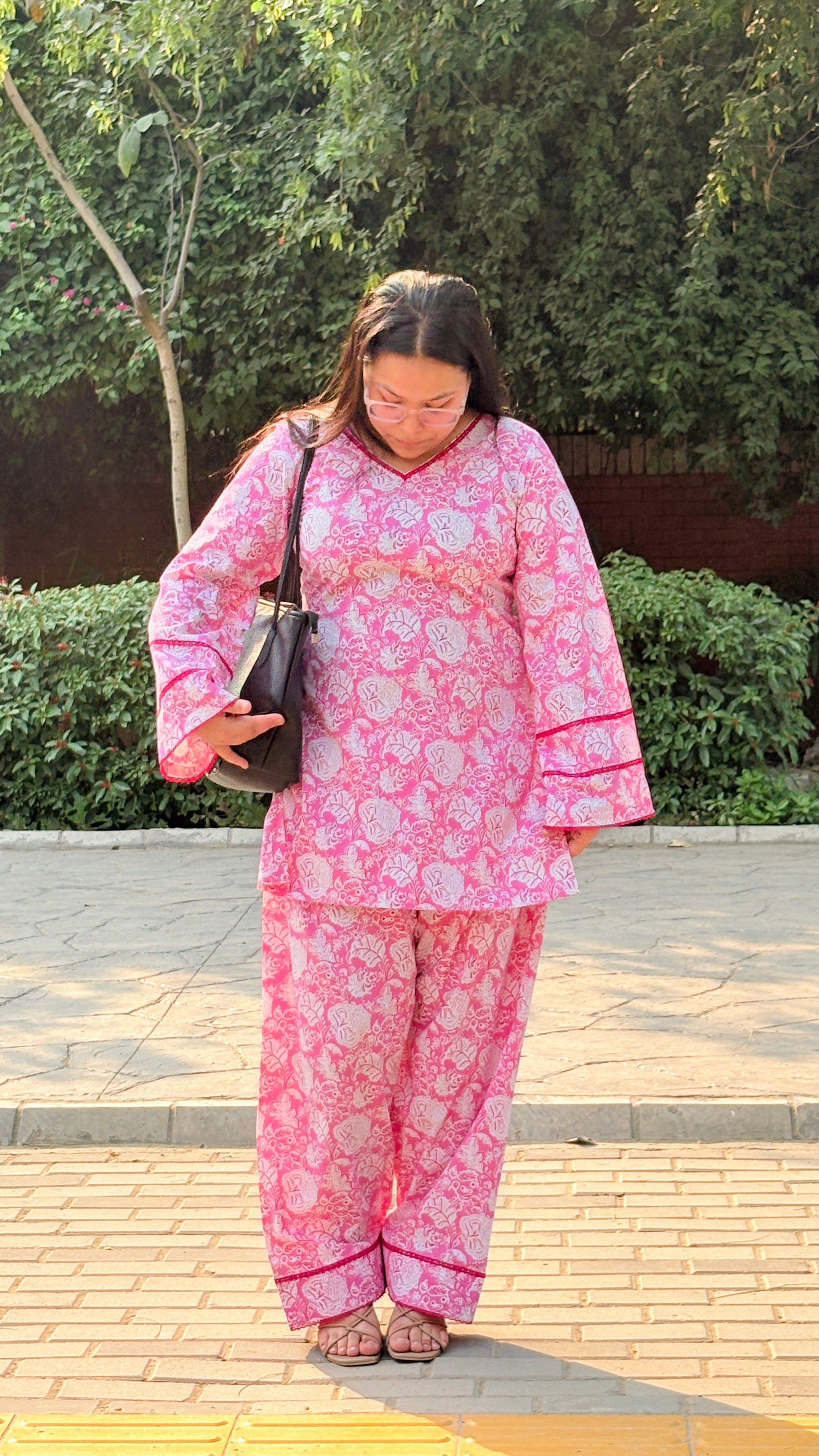 Pink farshi suit set with corset back