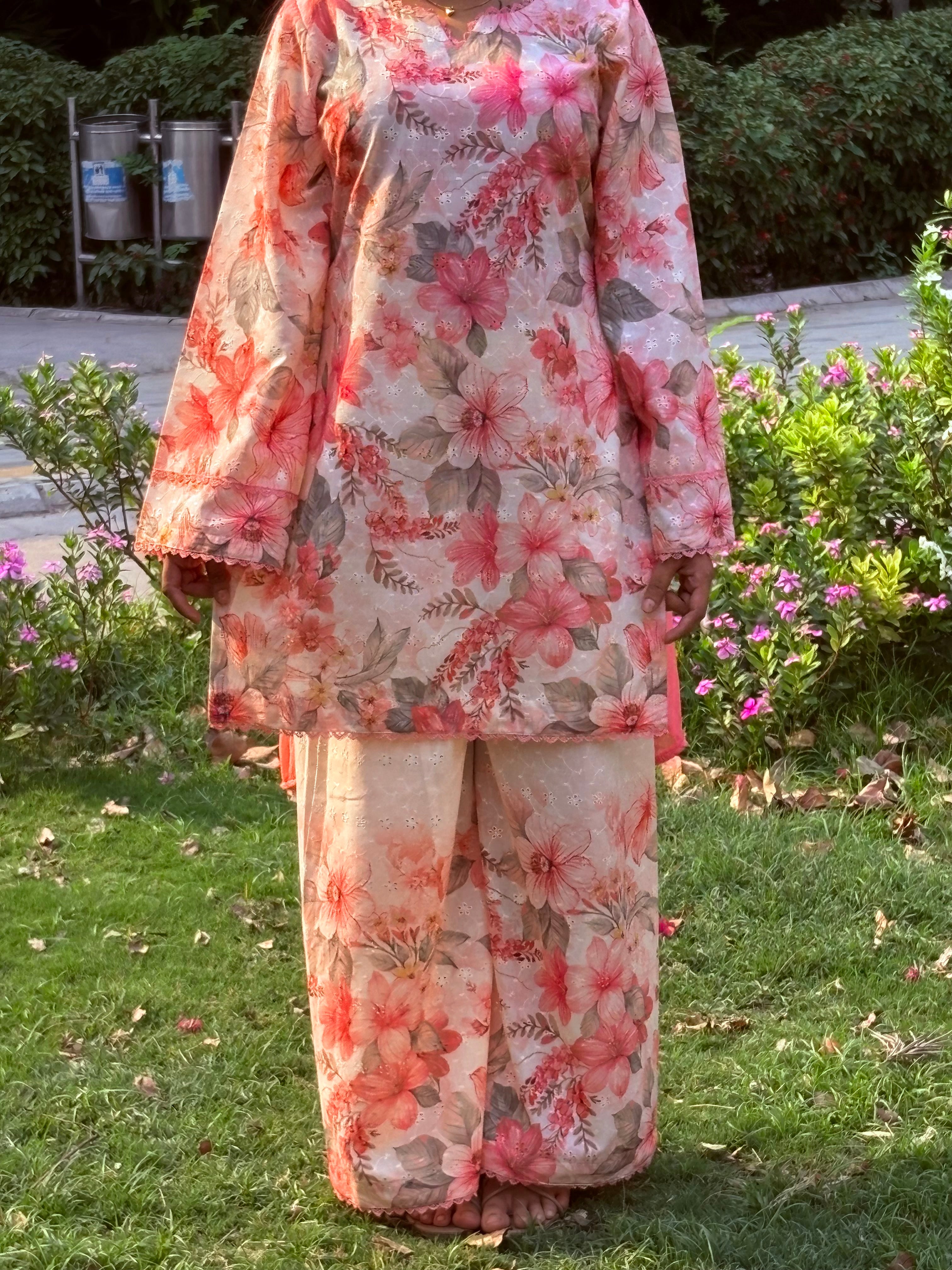Peach floral suit set