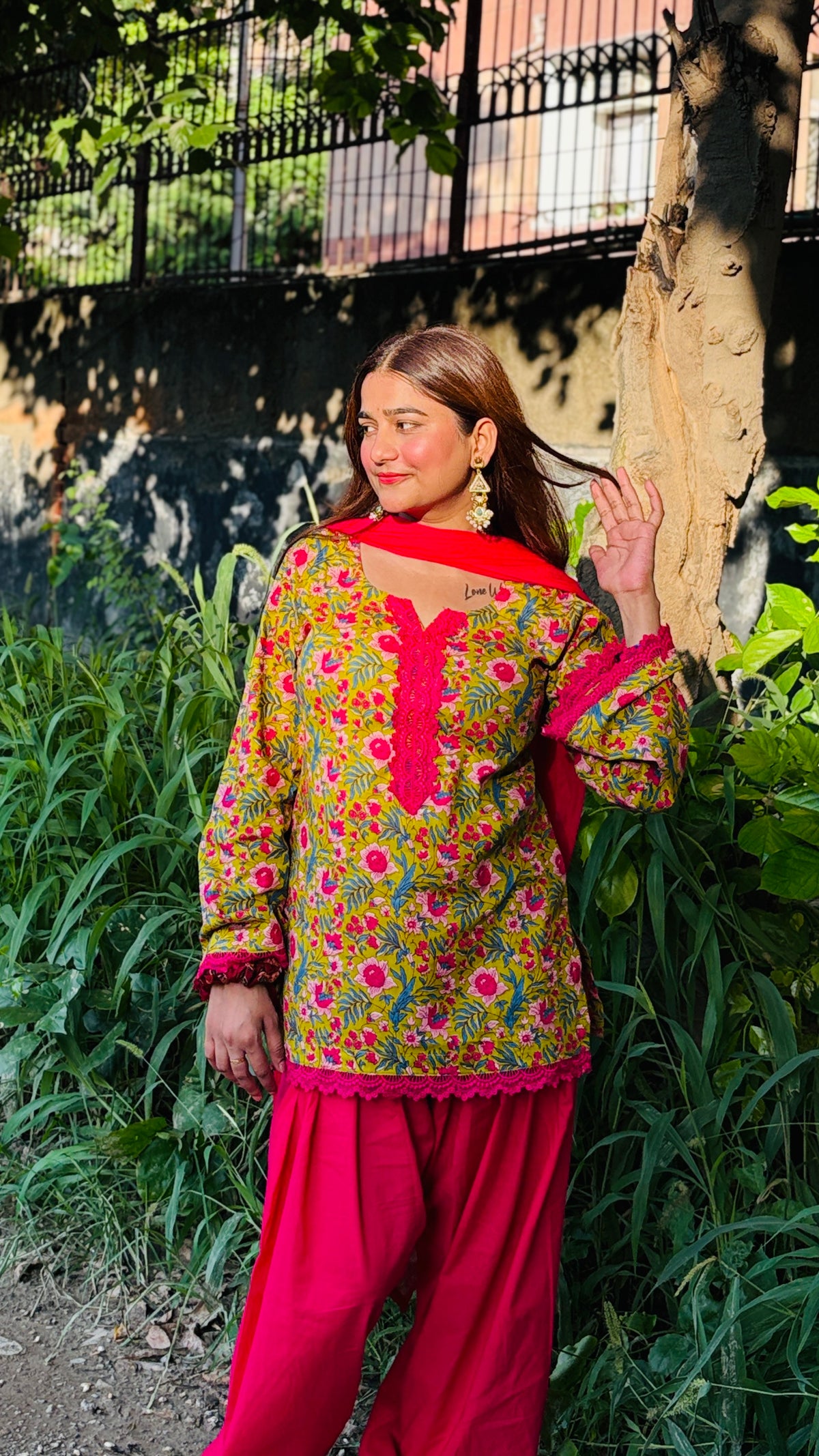 Green floral printed farshi suit set