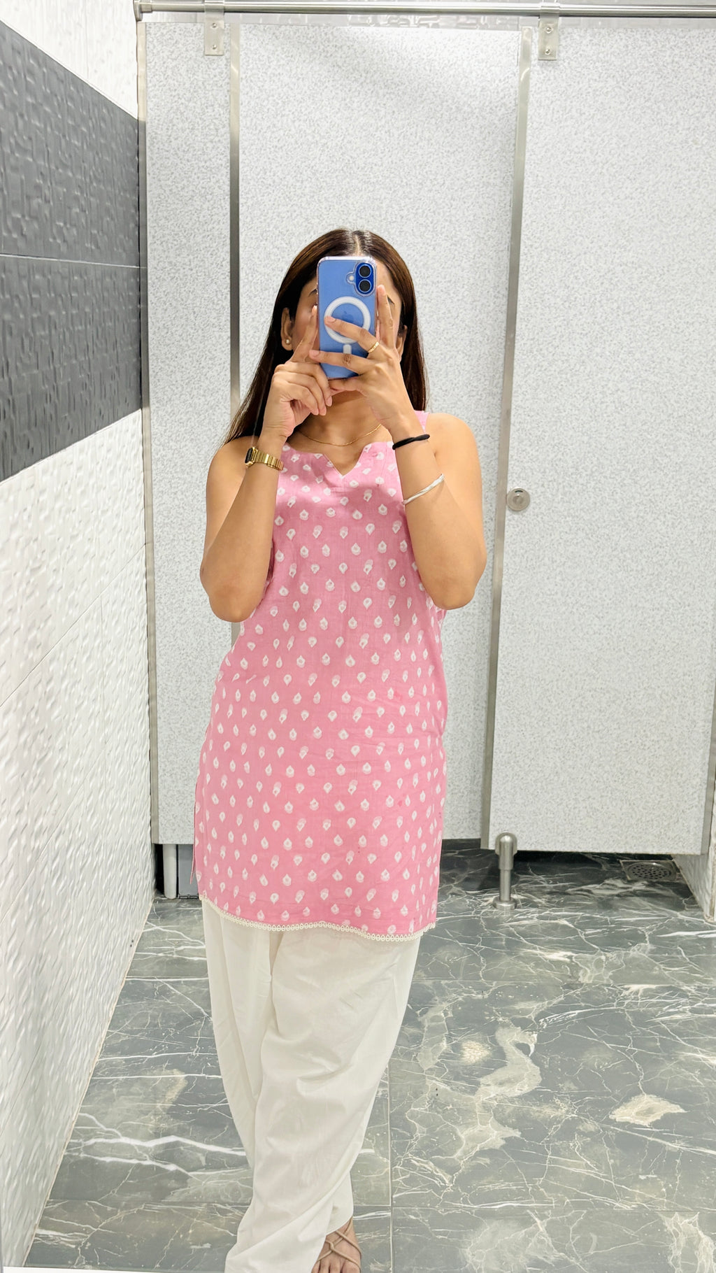 Baby pink kurti with white farshi