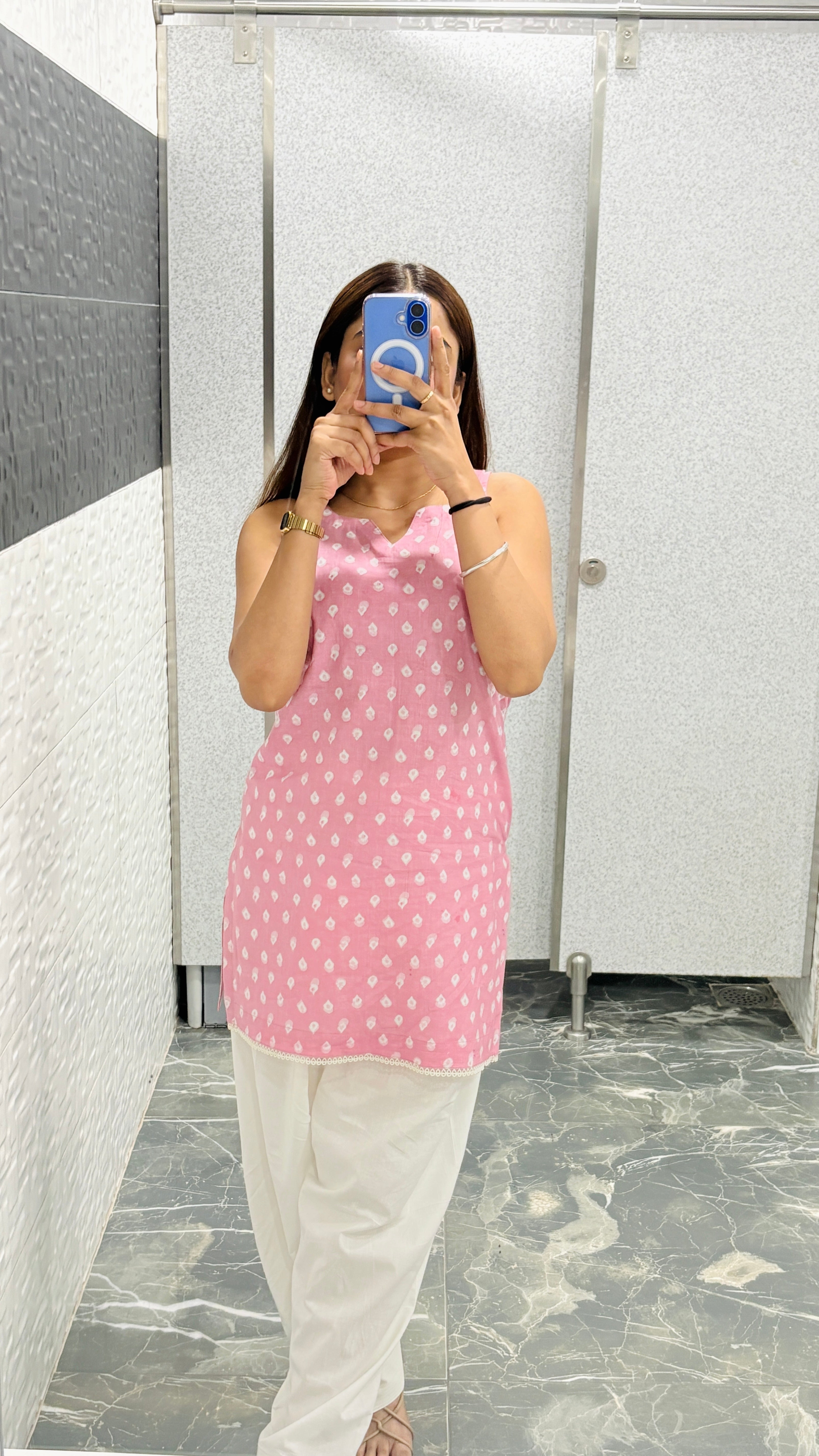 Baby pink kurti with white farshi