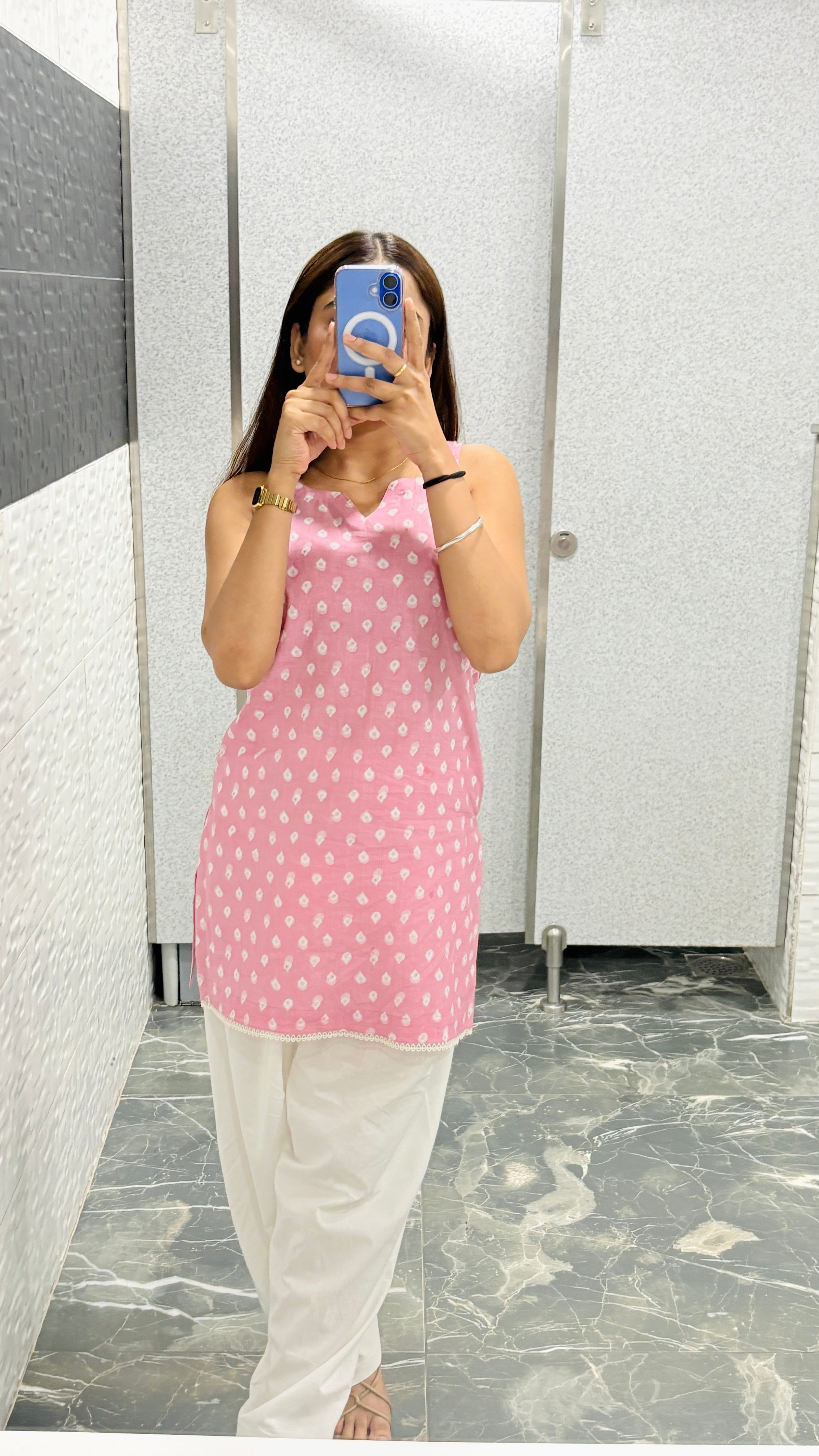 Baby pink kurti with white farshi