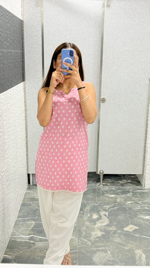 Baby pink kurti with white farshi