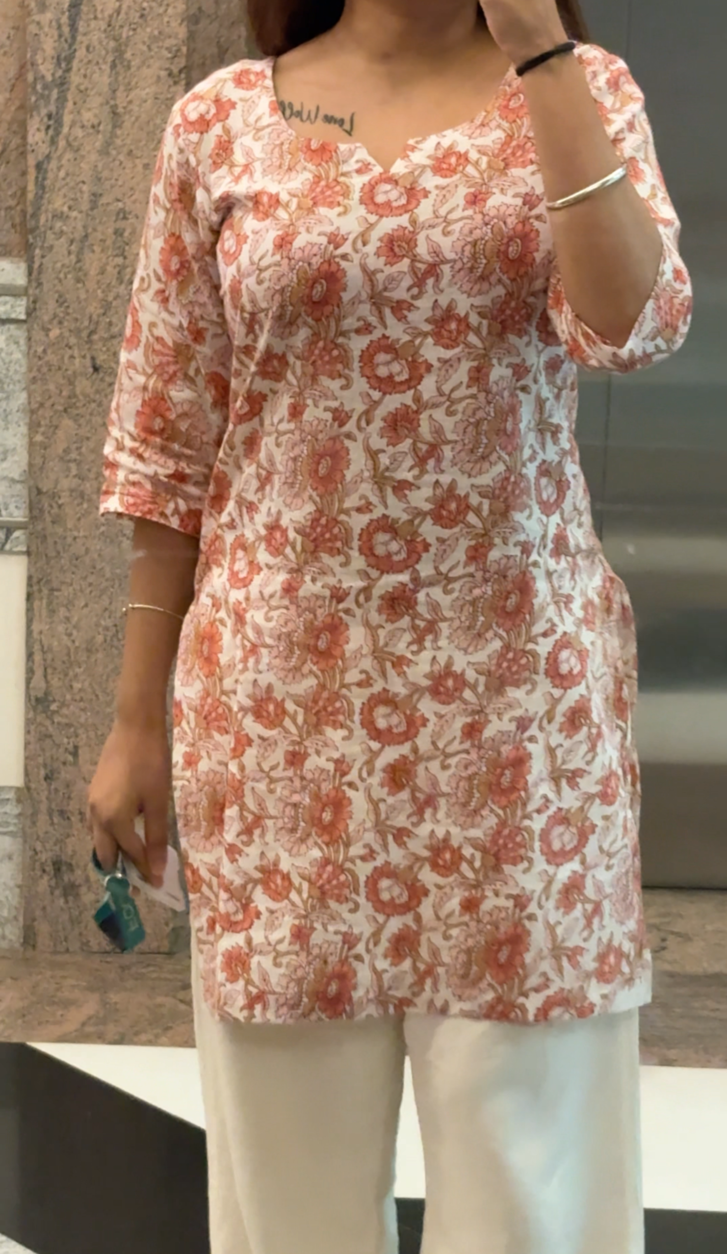 Floral peach short kurti
