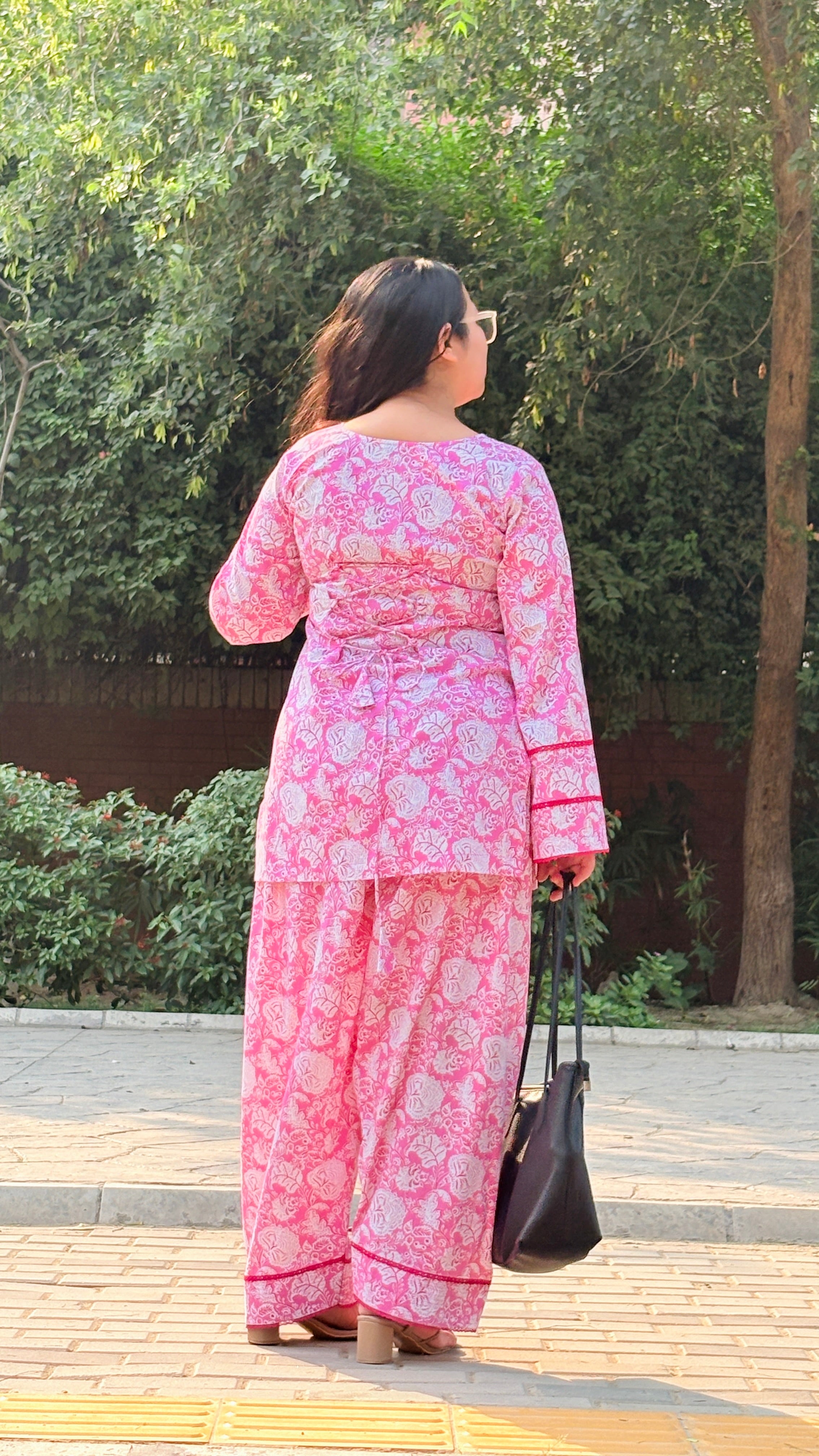 Pink farshi suit set with corset back